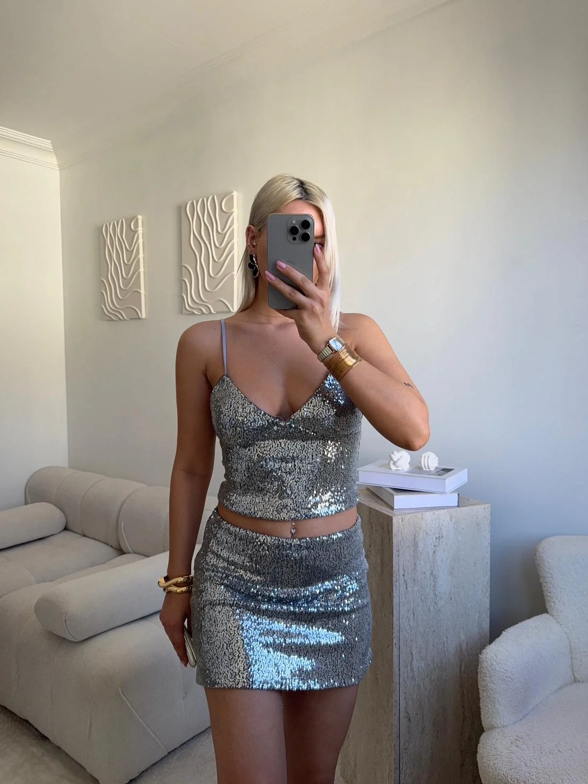 Payetli Mini Takım - GRİ