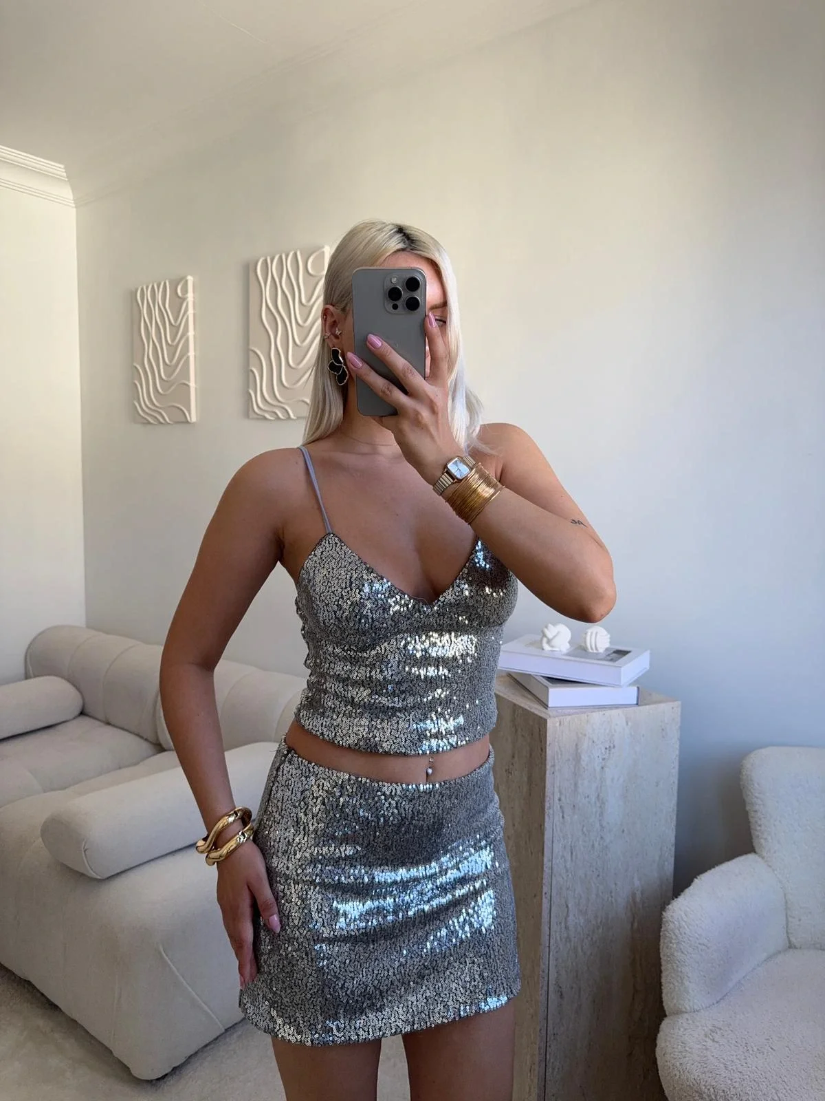 Payetli Mini Takım - GRİ