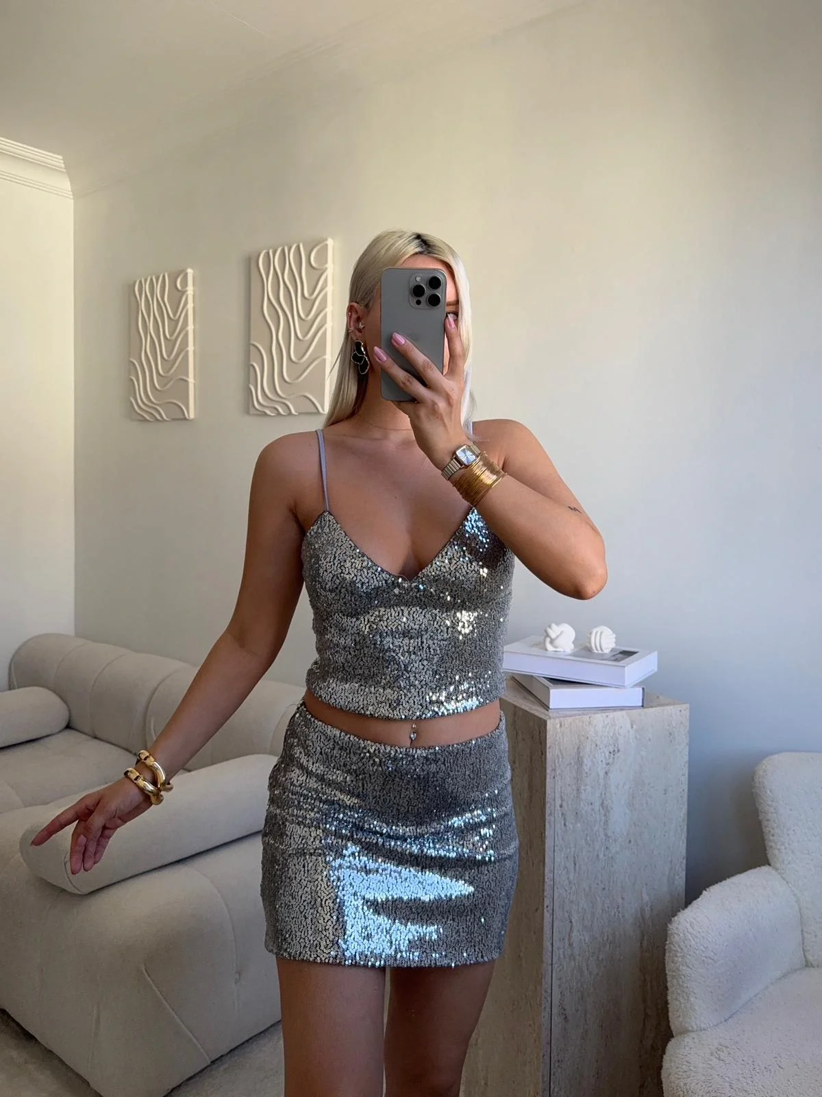 Payetli Mini Takım - GRİ