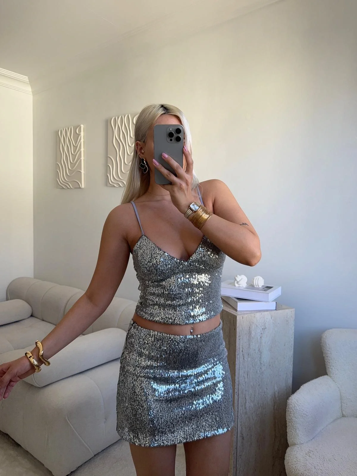 Payetli Mini Takım - GRİ