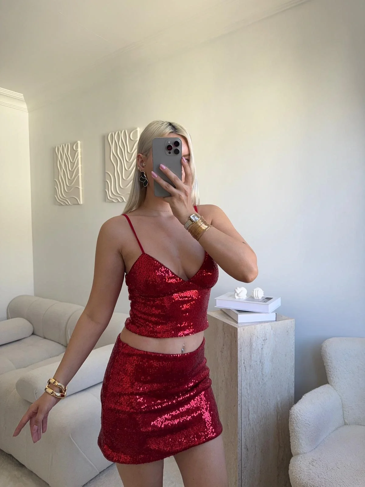 Payetli Mini Takım - KIRMIZI