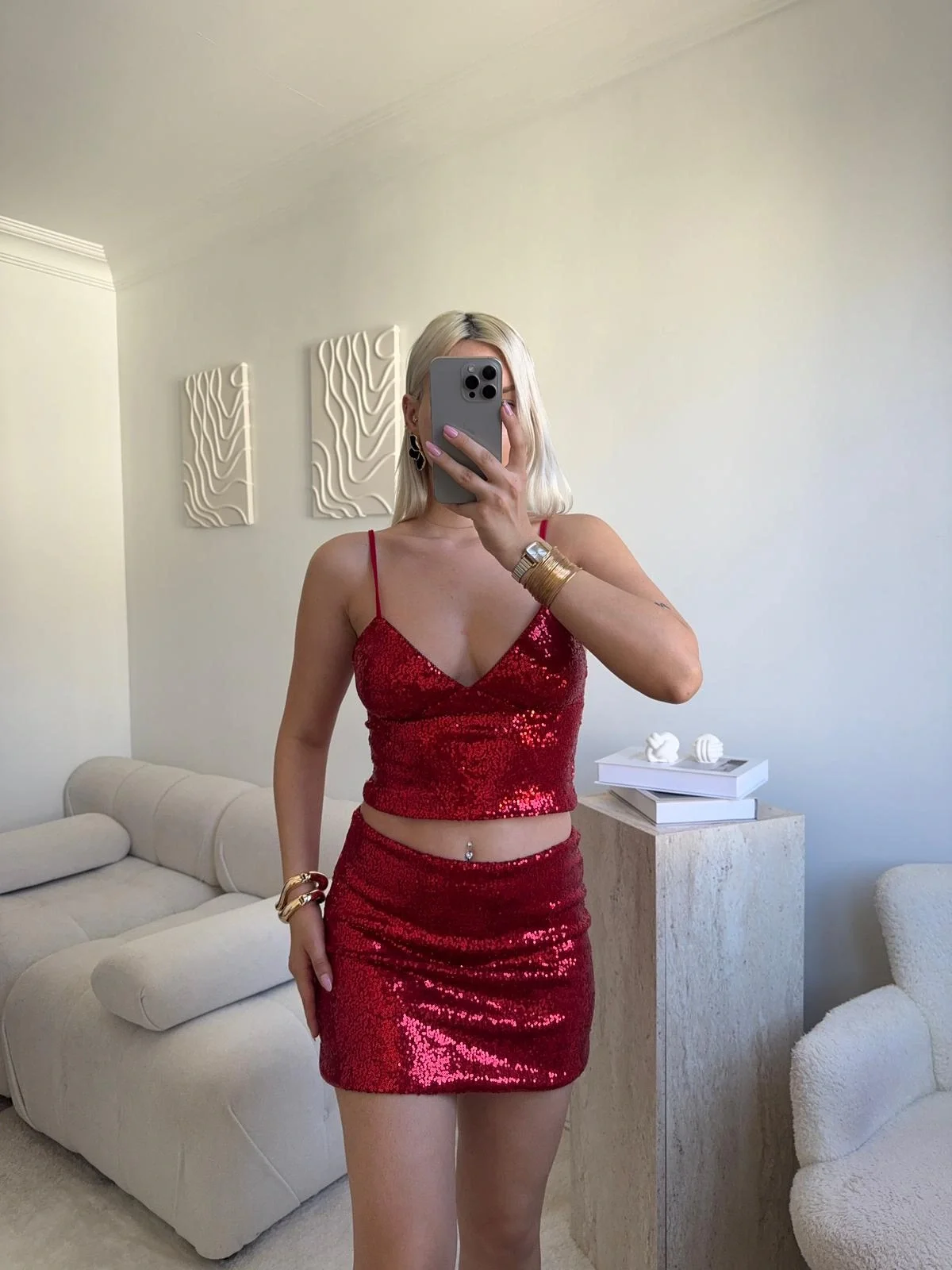 Payetli Mini Takım - KIRMIZI