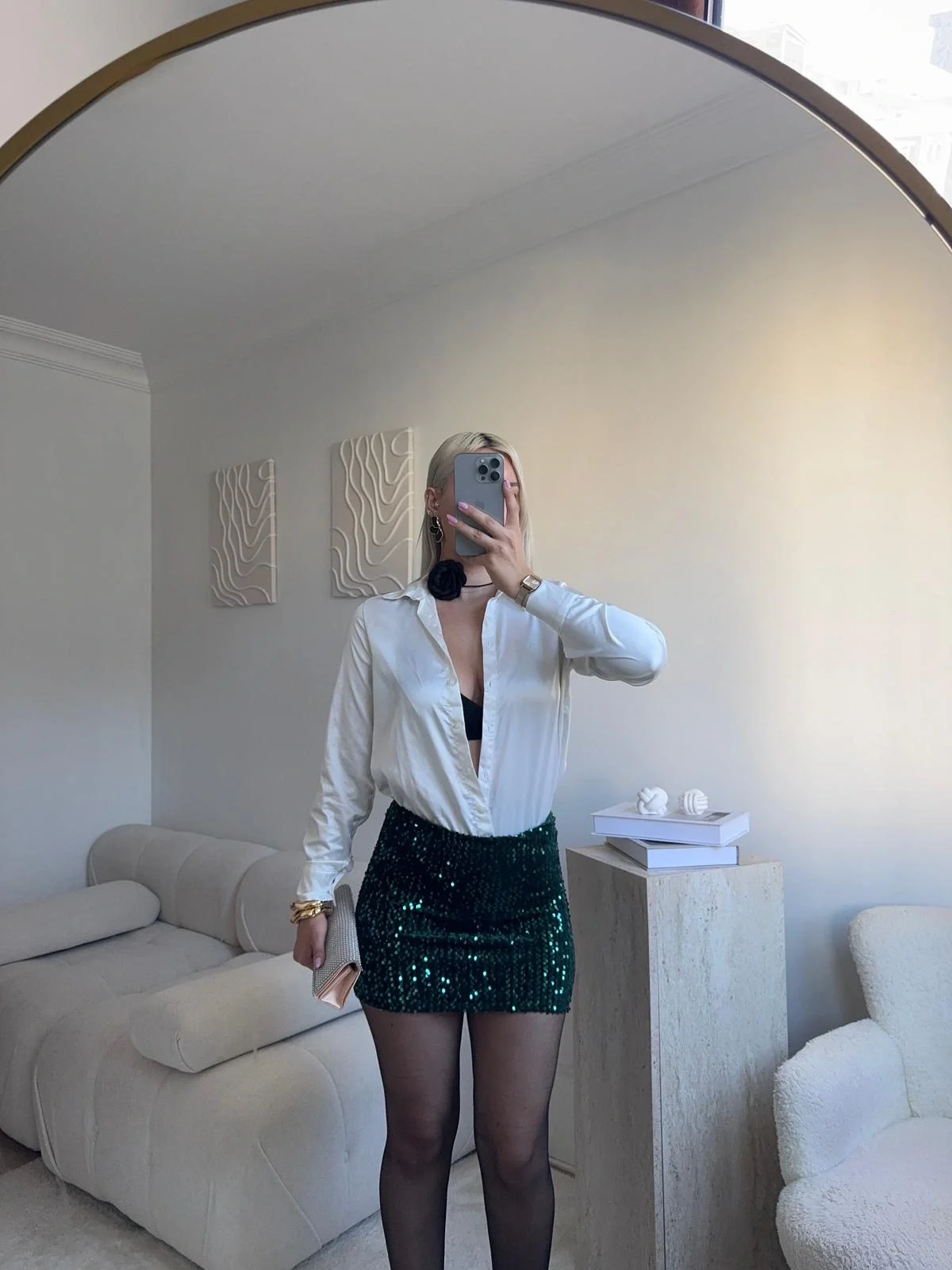 Payetli Şort Etek - YEŞİL