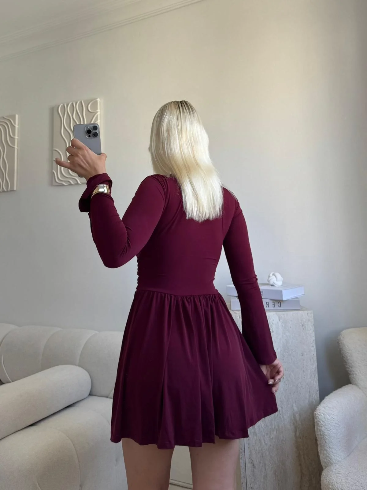 Pileli Kruvaze Şortlu Elbise - BORDO