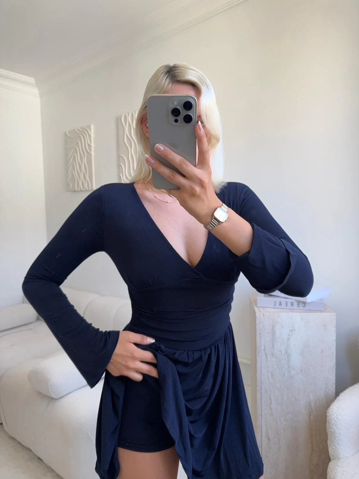 Pileli Kruvaze Şortlu Elbise - LACİVERT