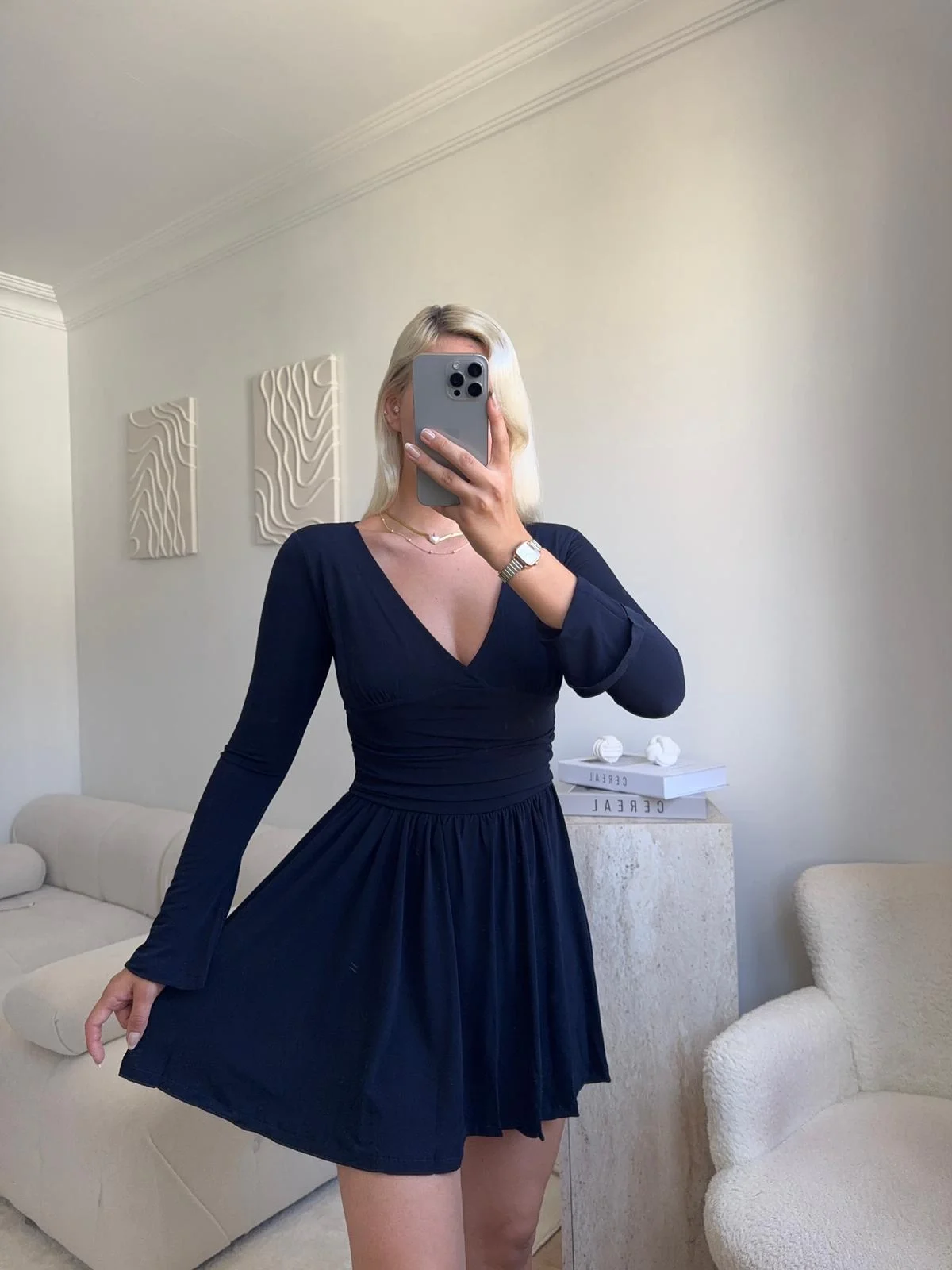 Pileli Kruvaze Şortlu Elbise - LACİVERT