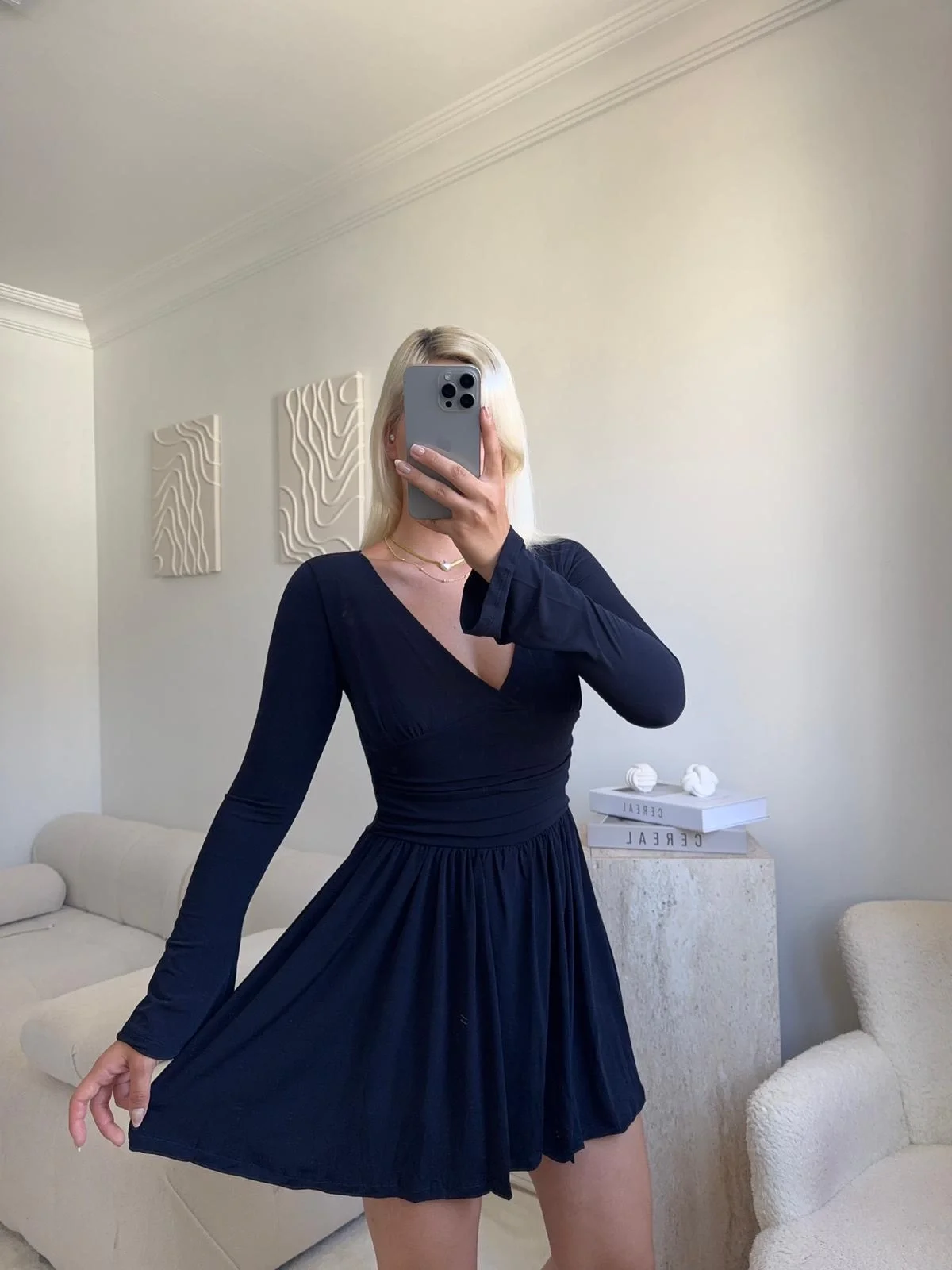 Pileli Kruvaze Şortlu Elbise - LACİVERT