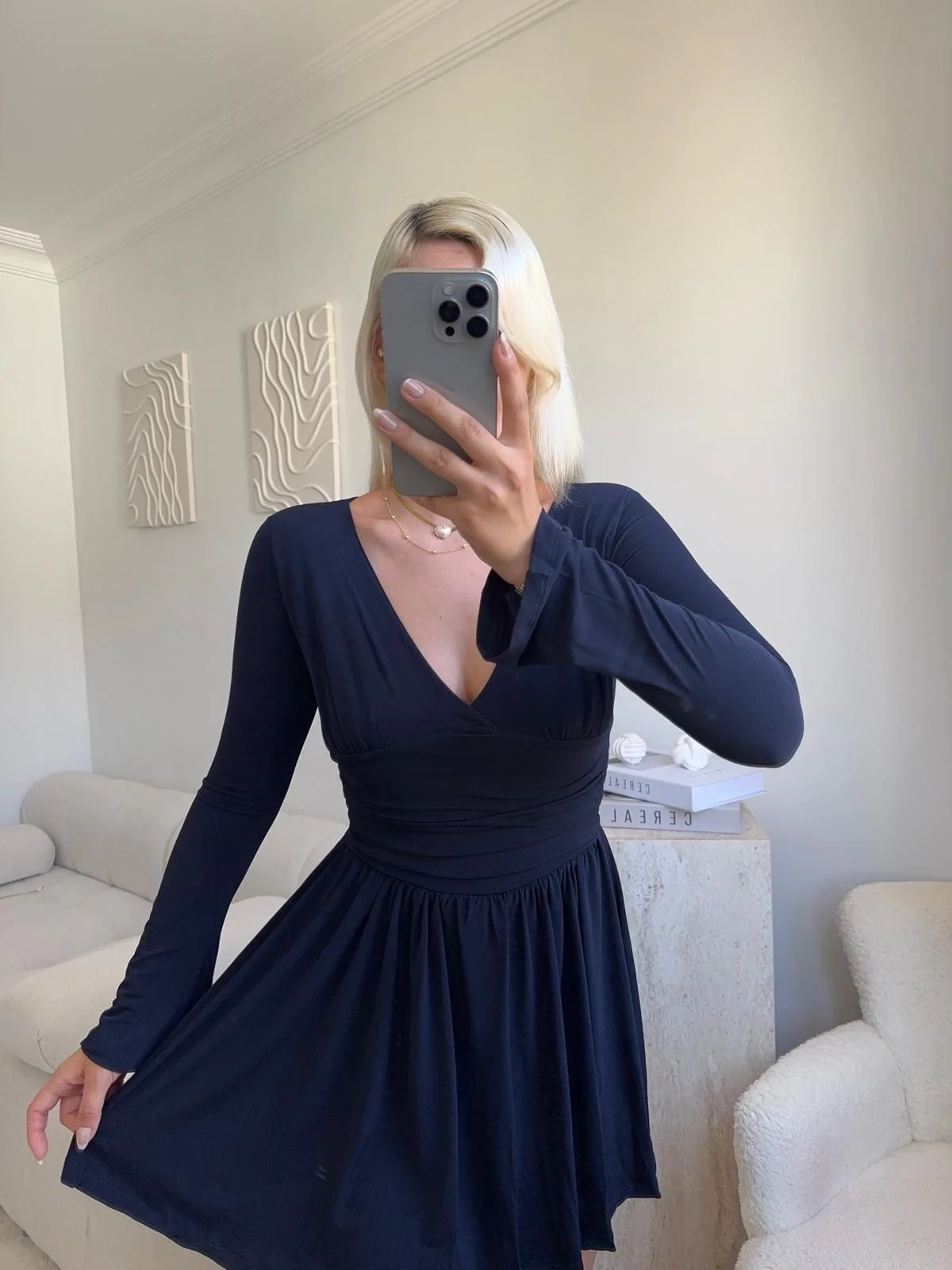 Pileli Kruvaze Şortlu Elbise - LACİVERT