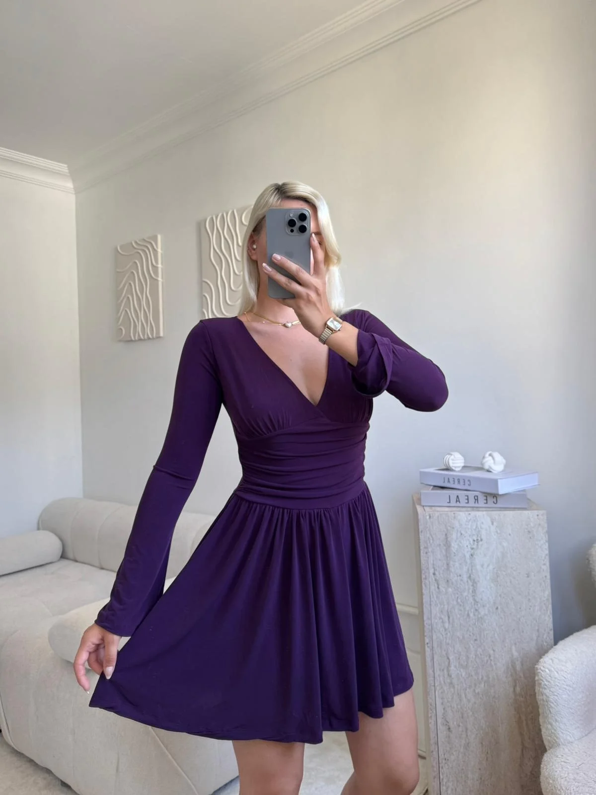 Pileli Kruvaze Şortlu Elbise - MOR