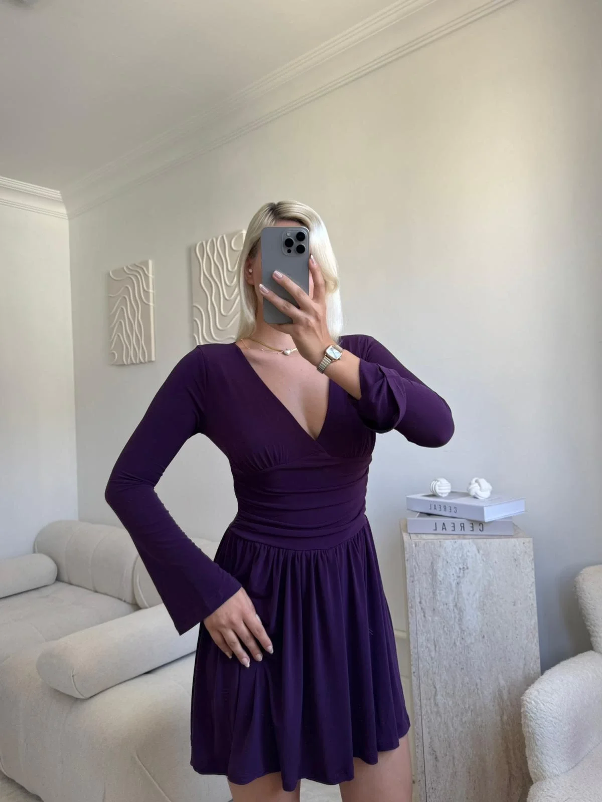 Pileli Kruvaze Şortlu Elbise - MOR