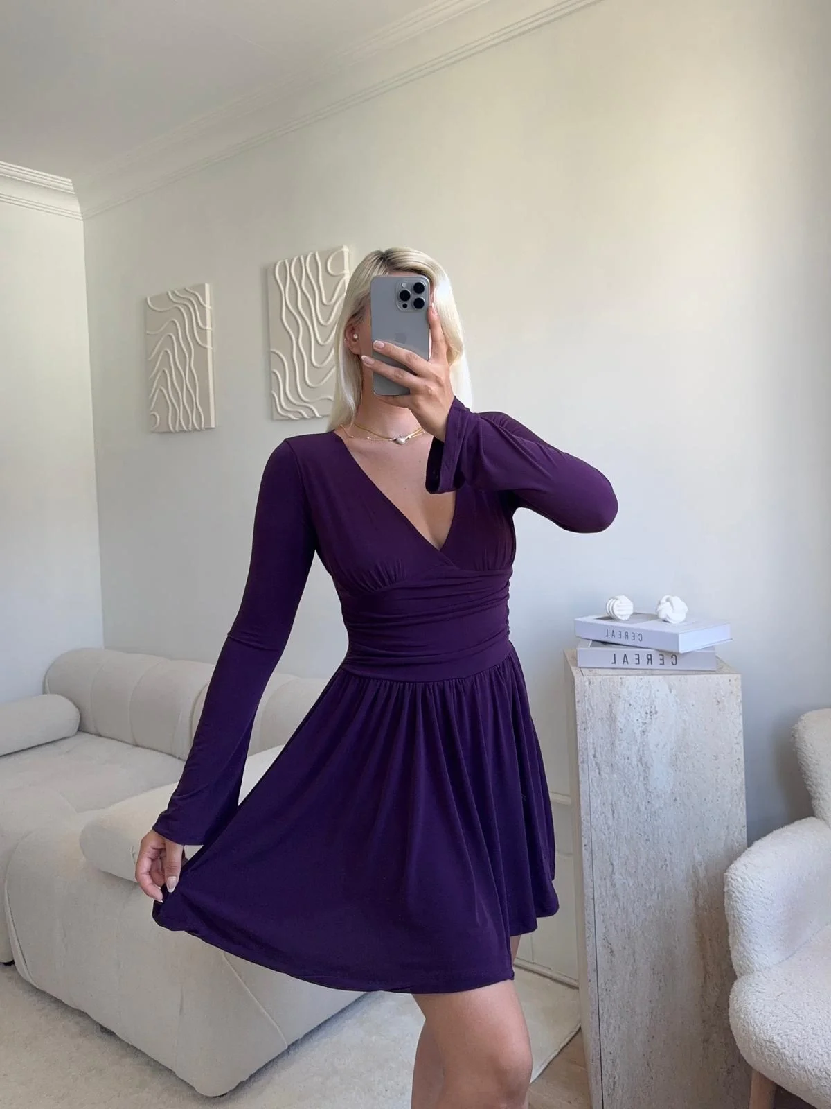 Pileli Kruvaze Şortlu Elbise - MOR