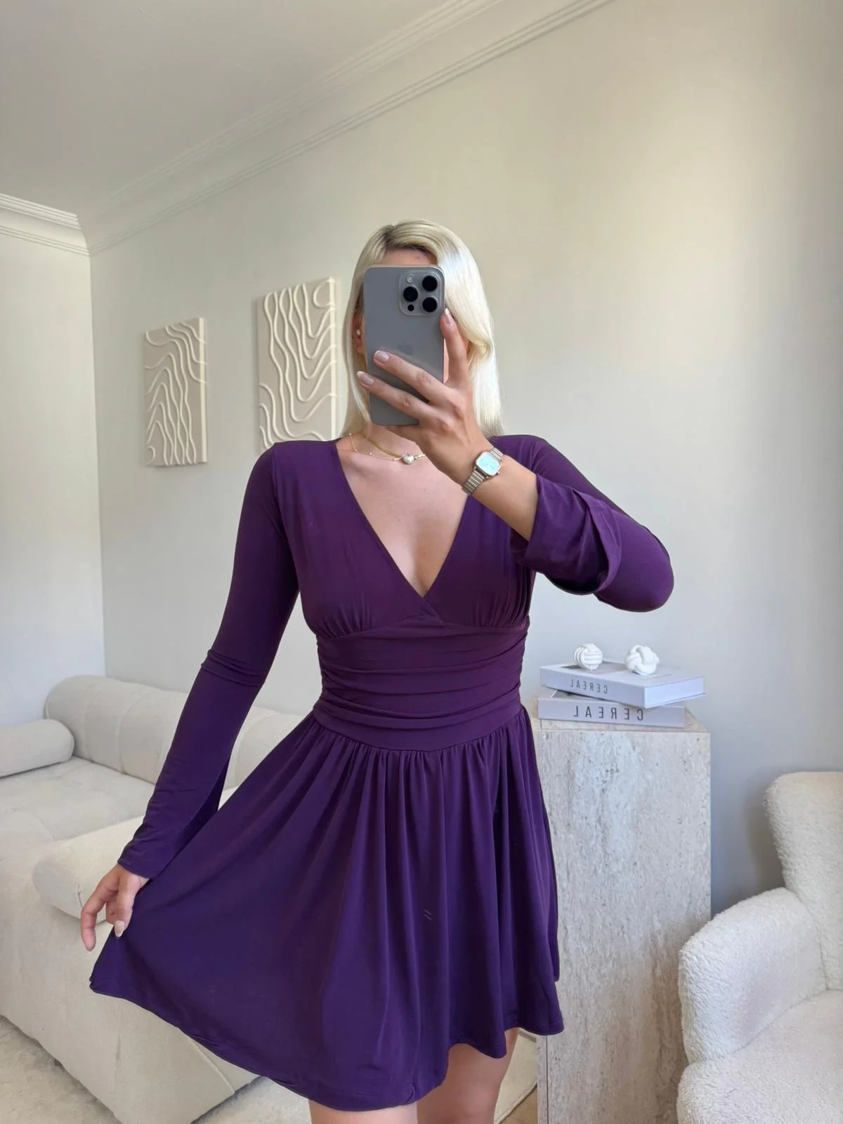 Pileli Kruvaze Şortlu Elbise - MOR