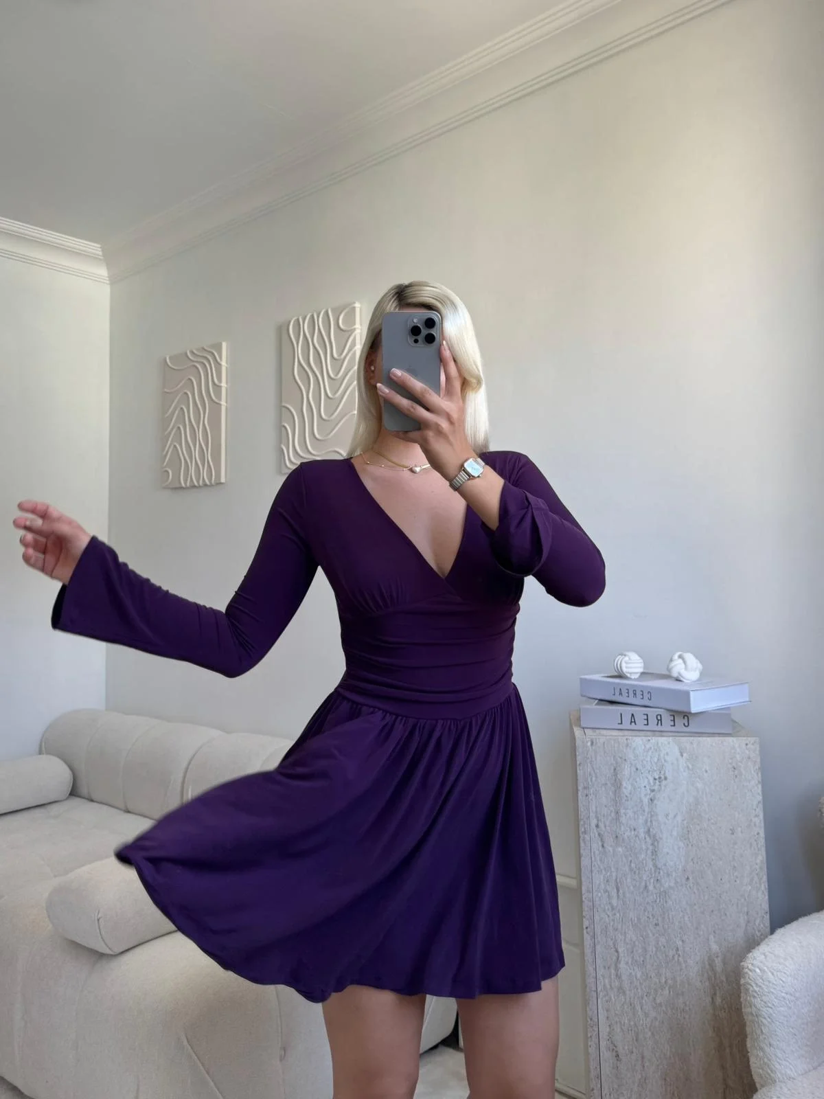 Pileli Kruvaze Şortlu Elbise - MOR