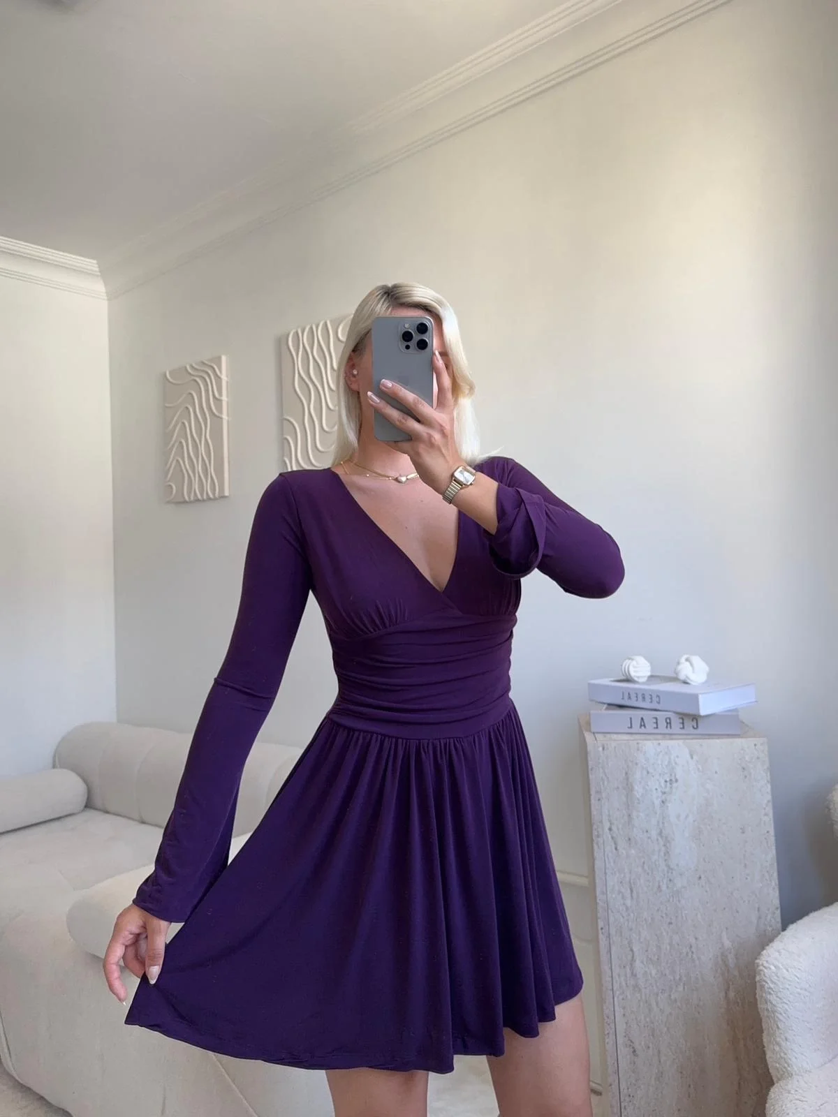 Pileli Kruvaze Şortlu Elbise - MOR