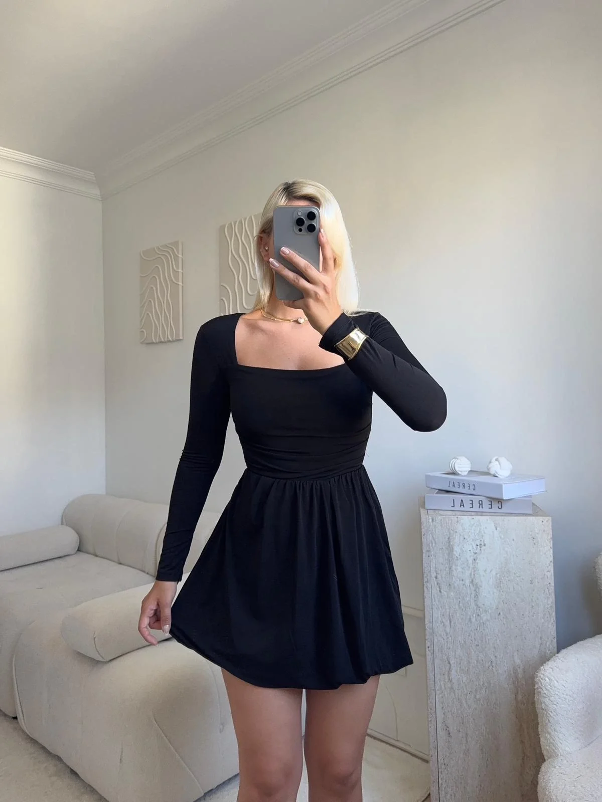 Pileli Kruvaze Şortlu Elbise - SİYAH