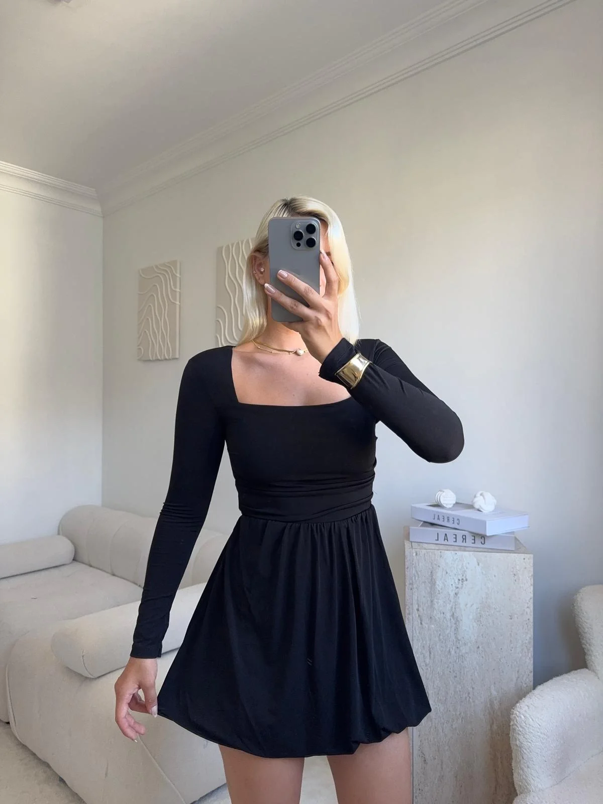 Pileli Kruvaze Şortlu Elbise - SİYAH