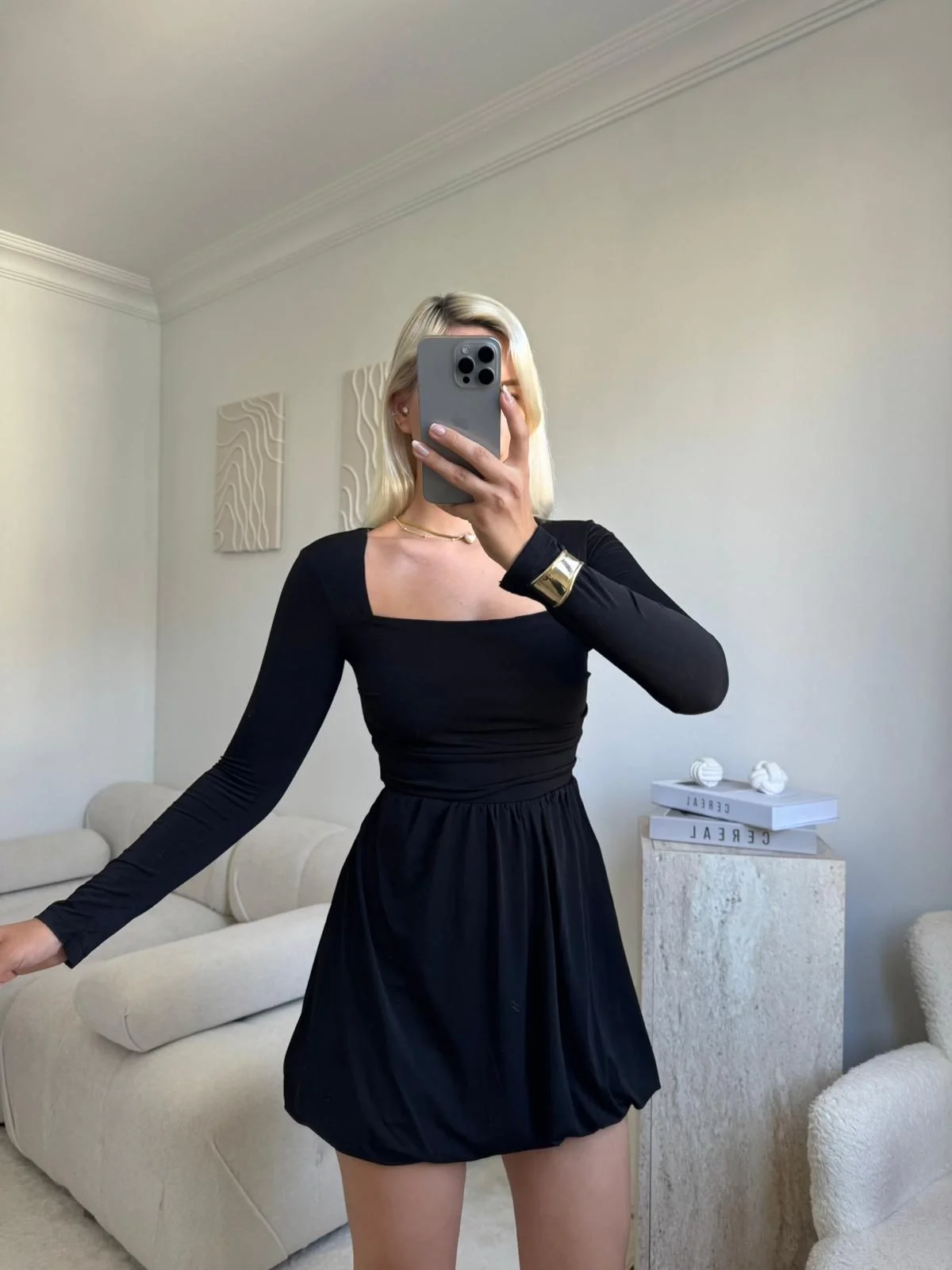 Pileli Kruvaze Şortlu Elbise - SİYAH