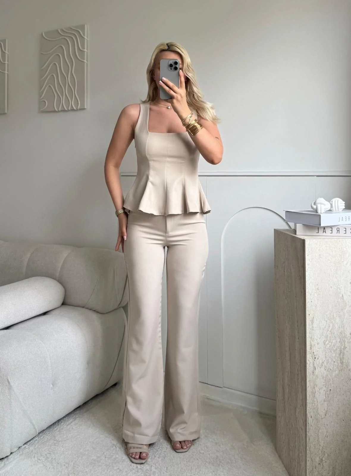 Premium Volanlı Pantolon Takım - BEJ