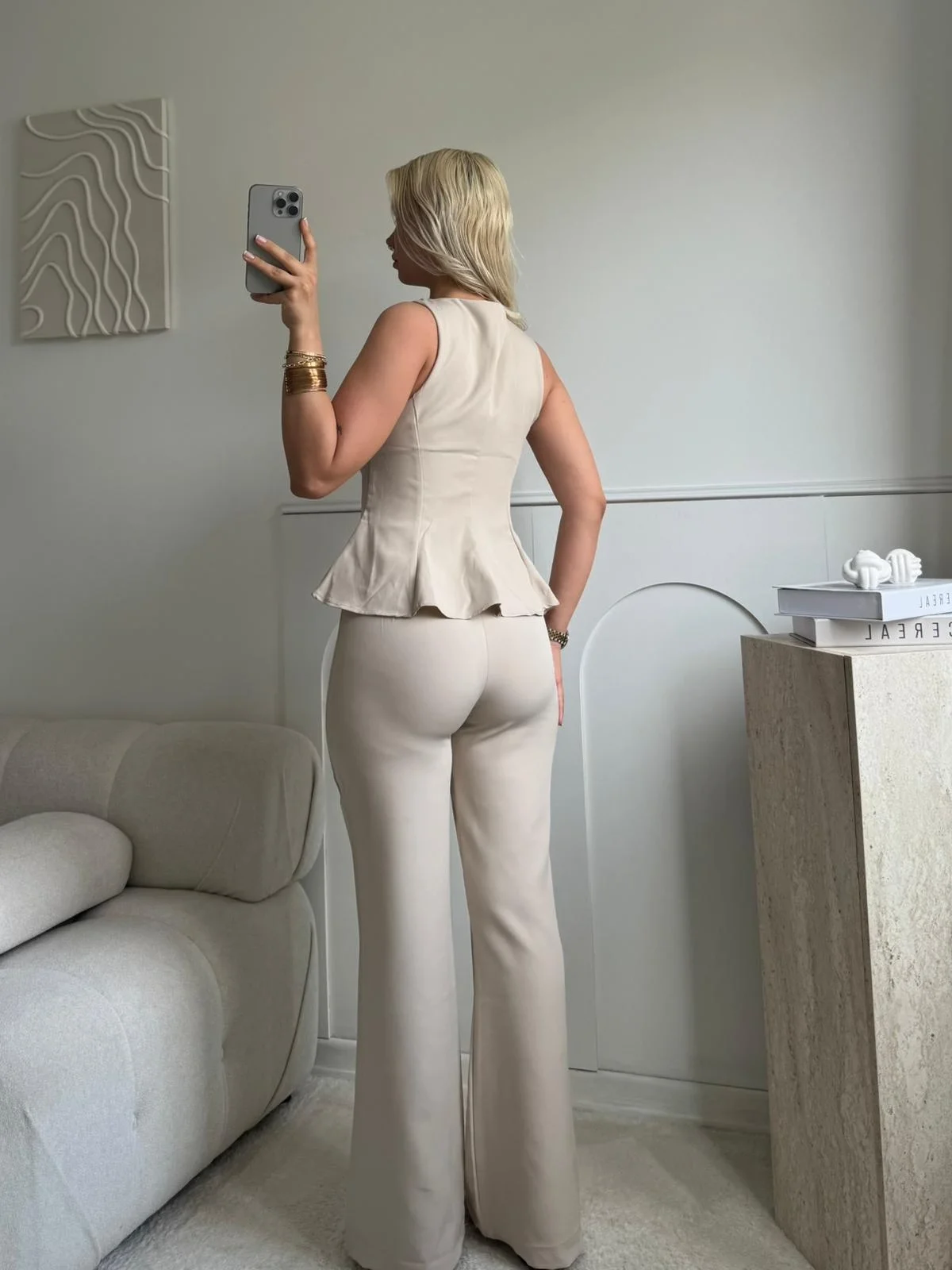 Premium Volanlı Pantolon Takım - BEJ