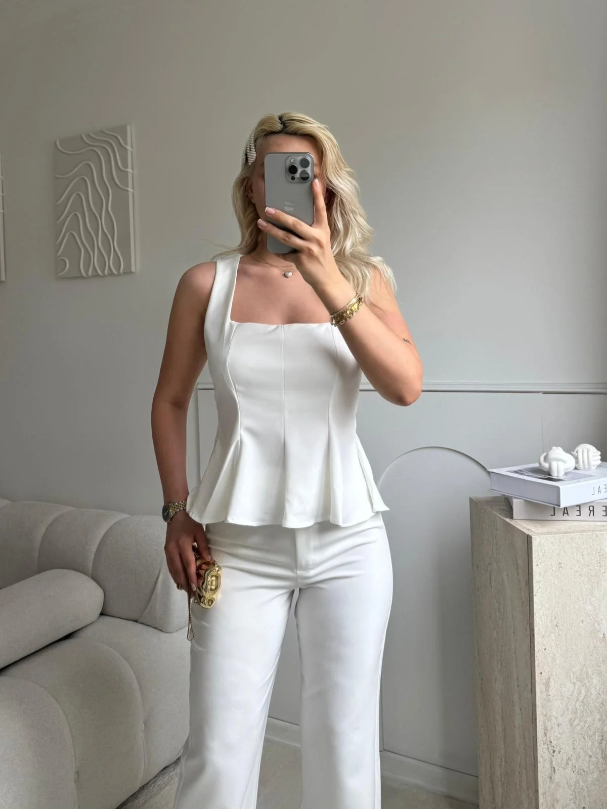 Premium Volanlı Pantolon Takım - BEYAZ