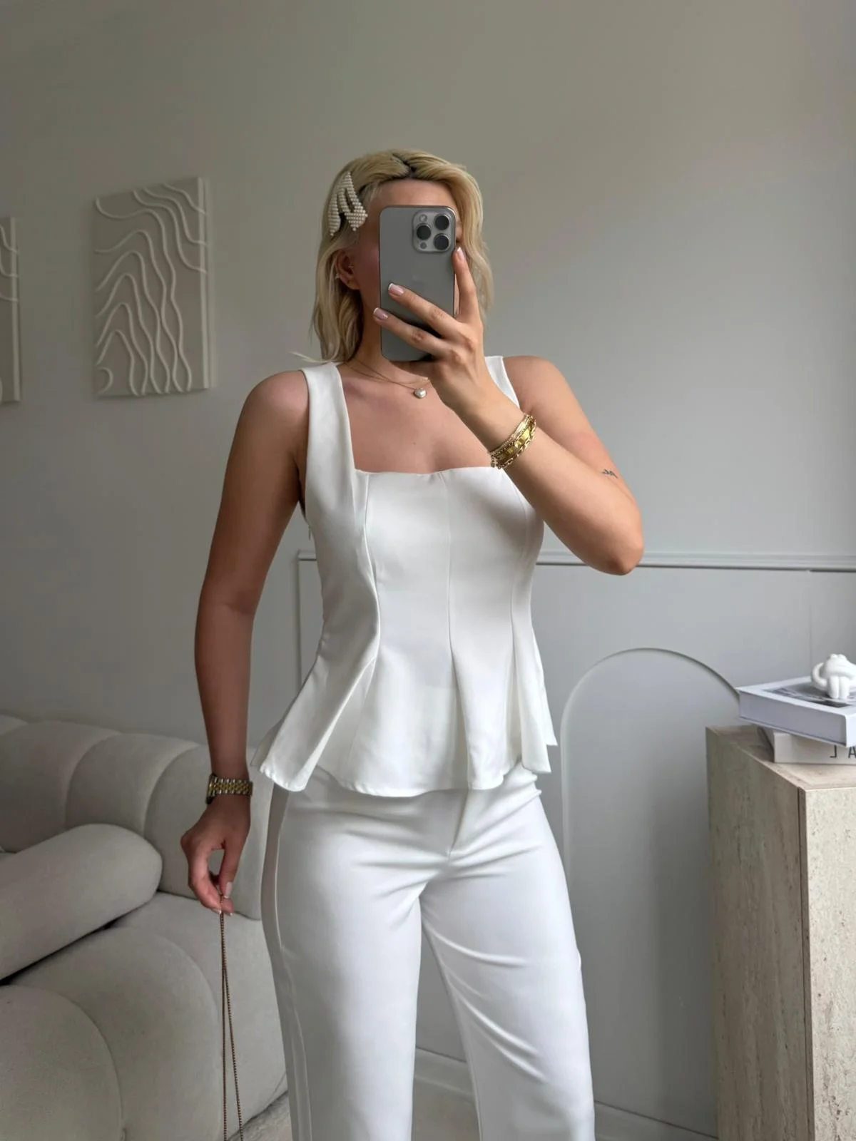 Premium Volanlı Pantolon Takım - BEYAZ