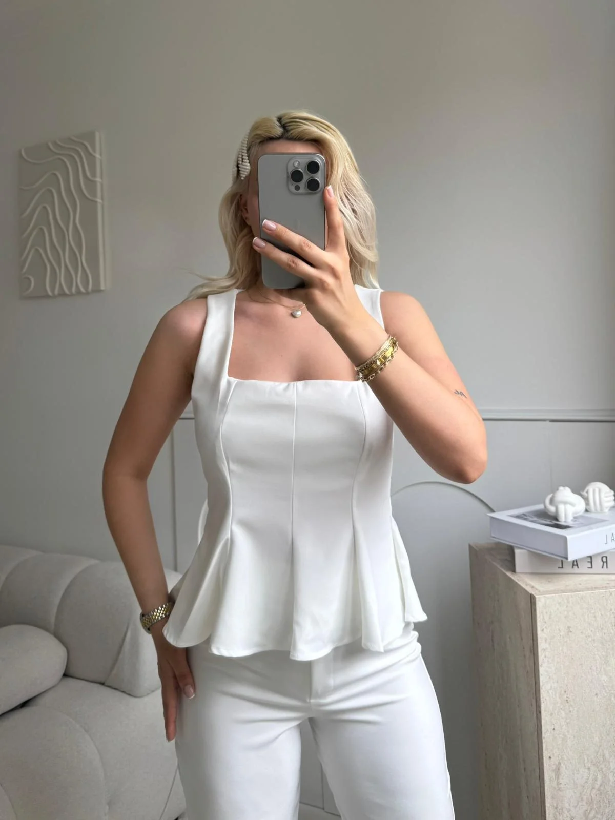 Premium Volanlı Pantolon Takım - BEYAZ