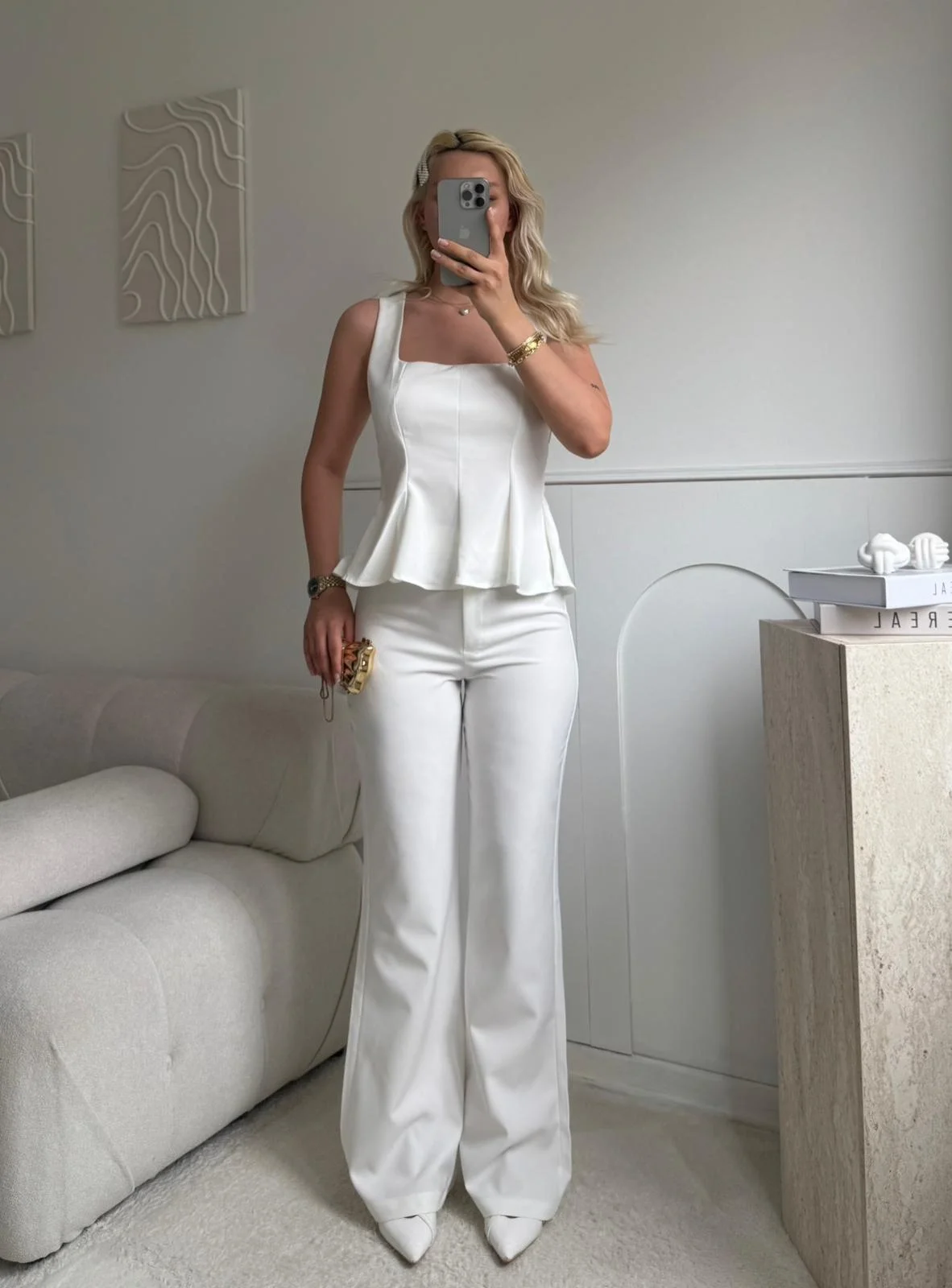 Premium Volanlı Pantolon Takım - BEYAZ