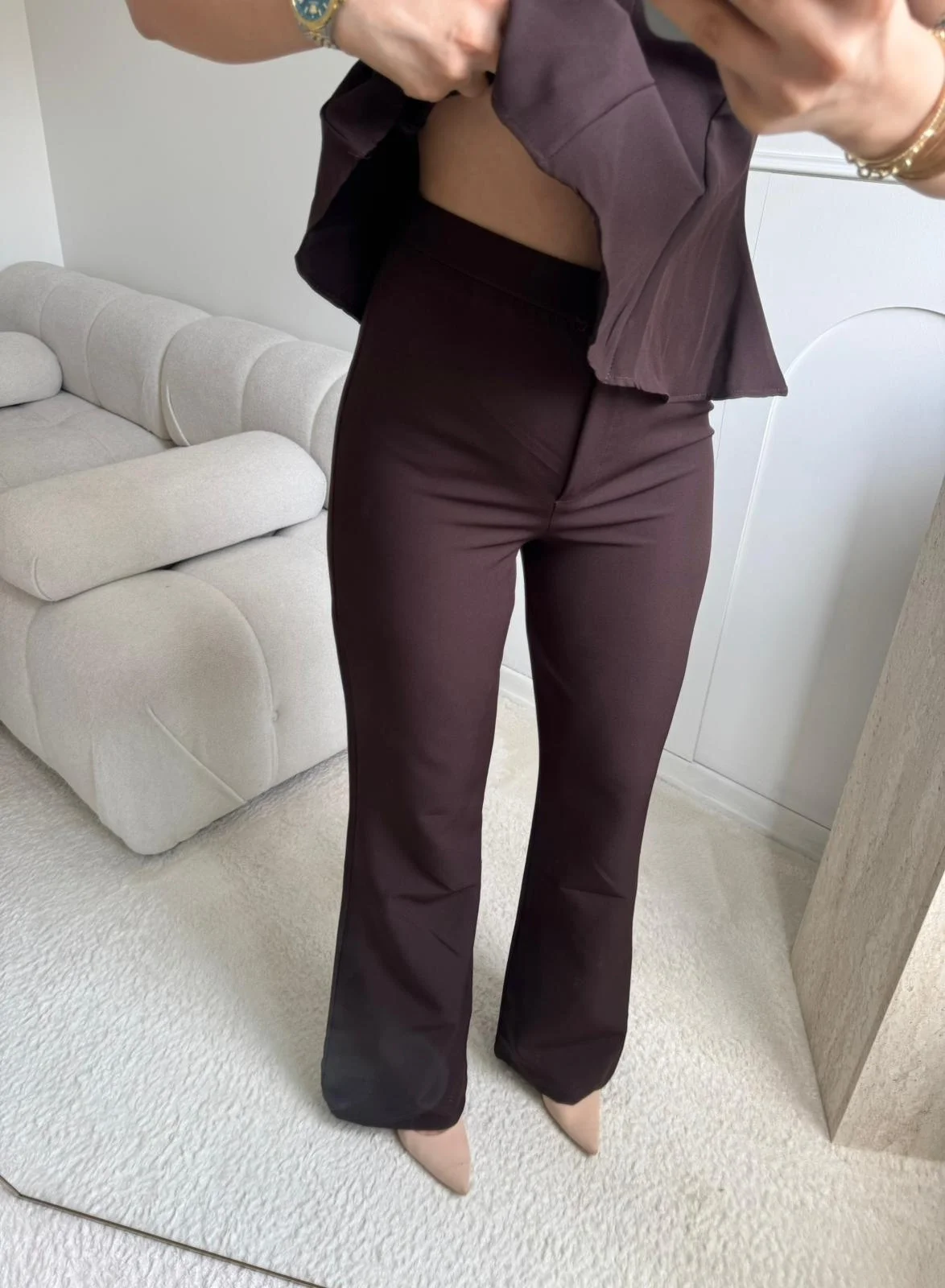 Premium Volanlı Pantolon Takım - KAHVE