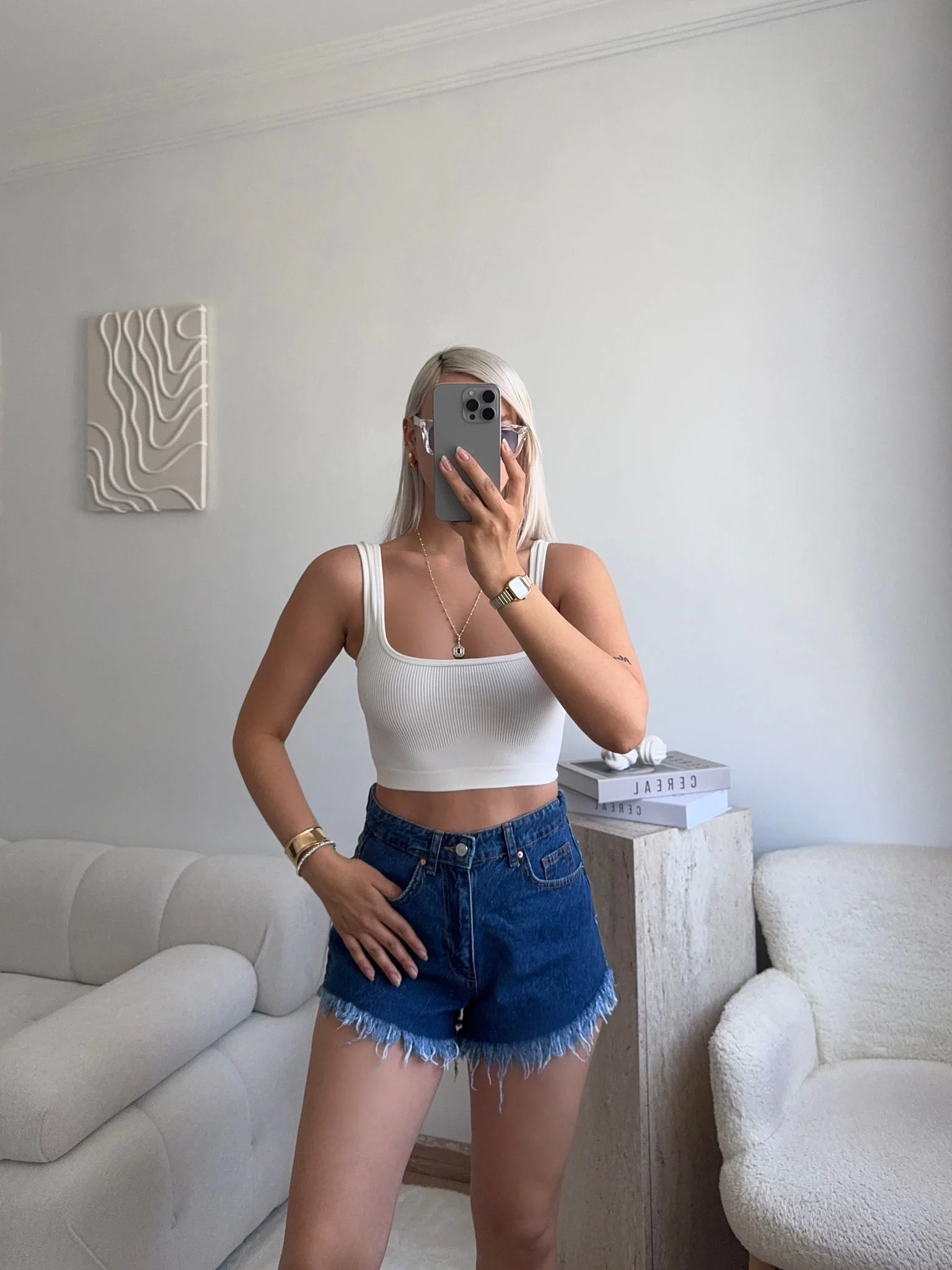 Püsküllü Kot Şort - KOYU MAVİ