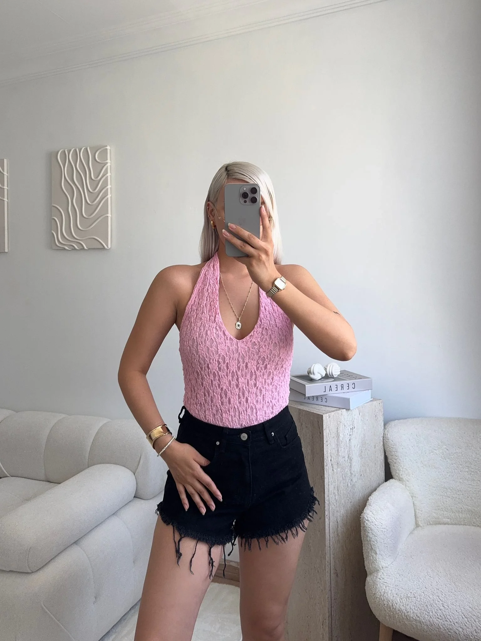 Püsküllü Kot Şort - SİYAH