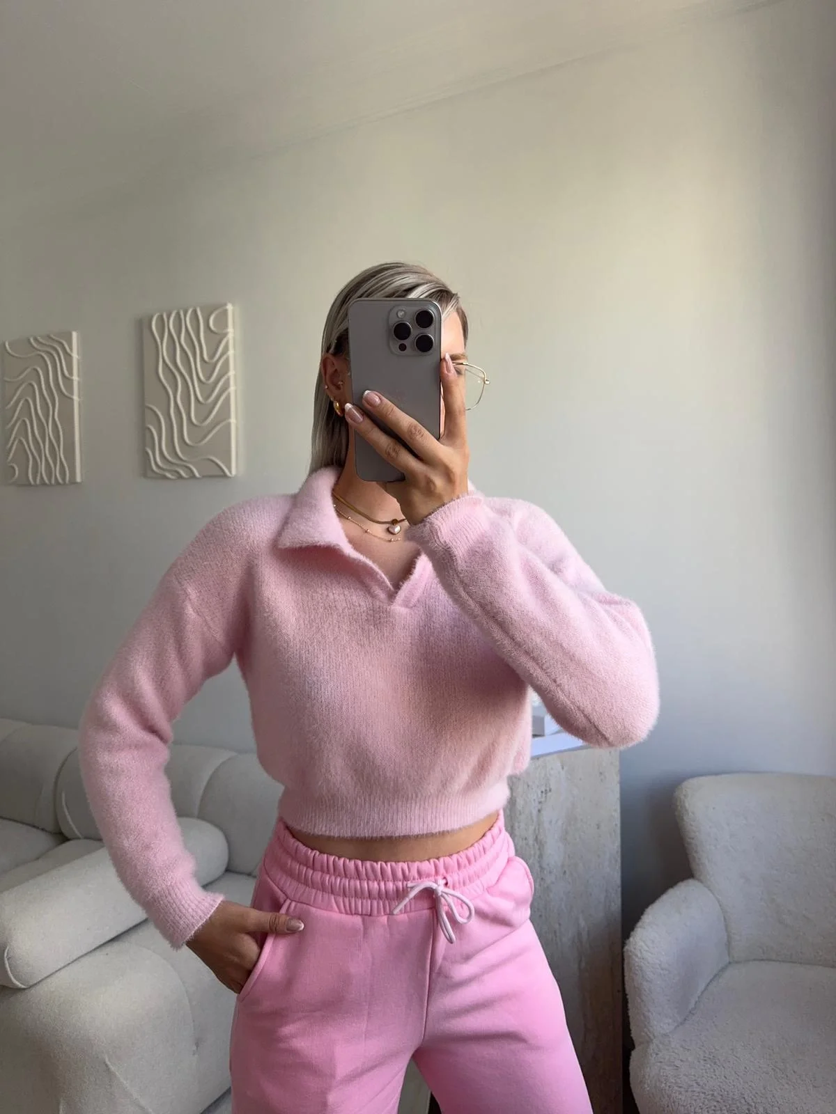 Premium Polo Yaka Crop - PEMBE