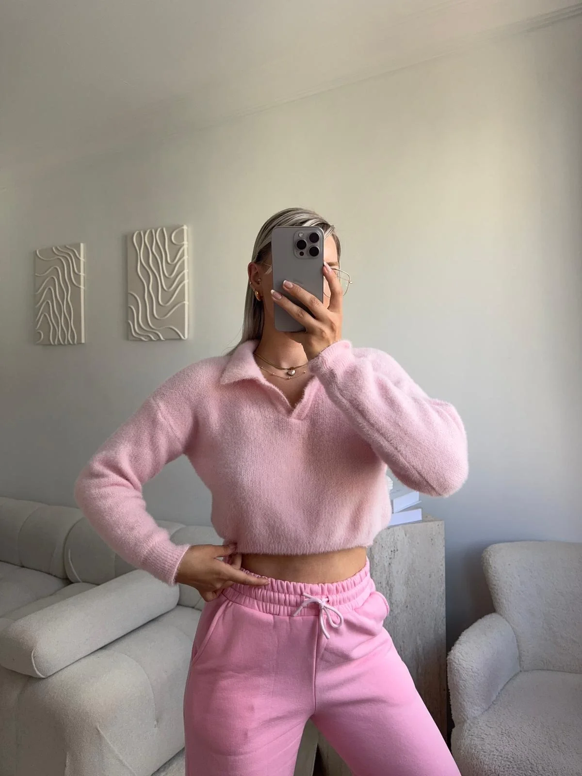 Premium Polo Yaka Crop - PEMBE