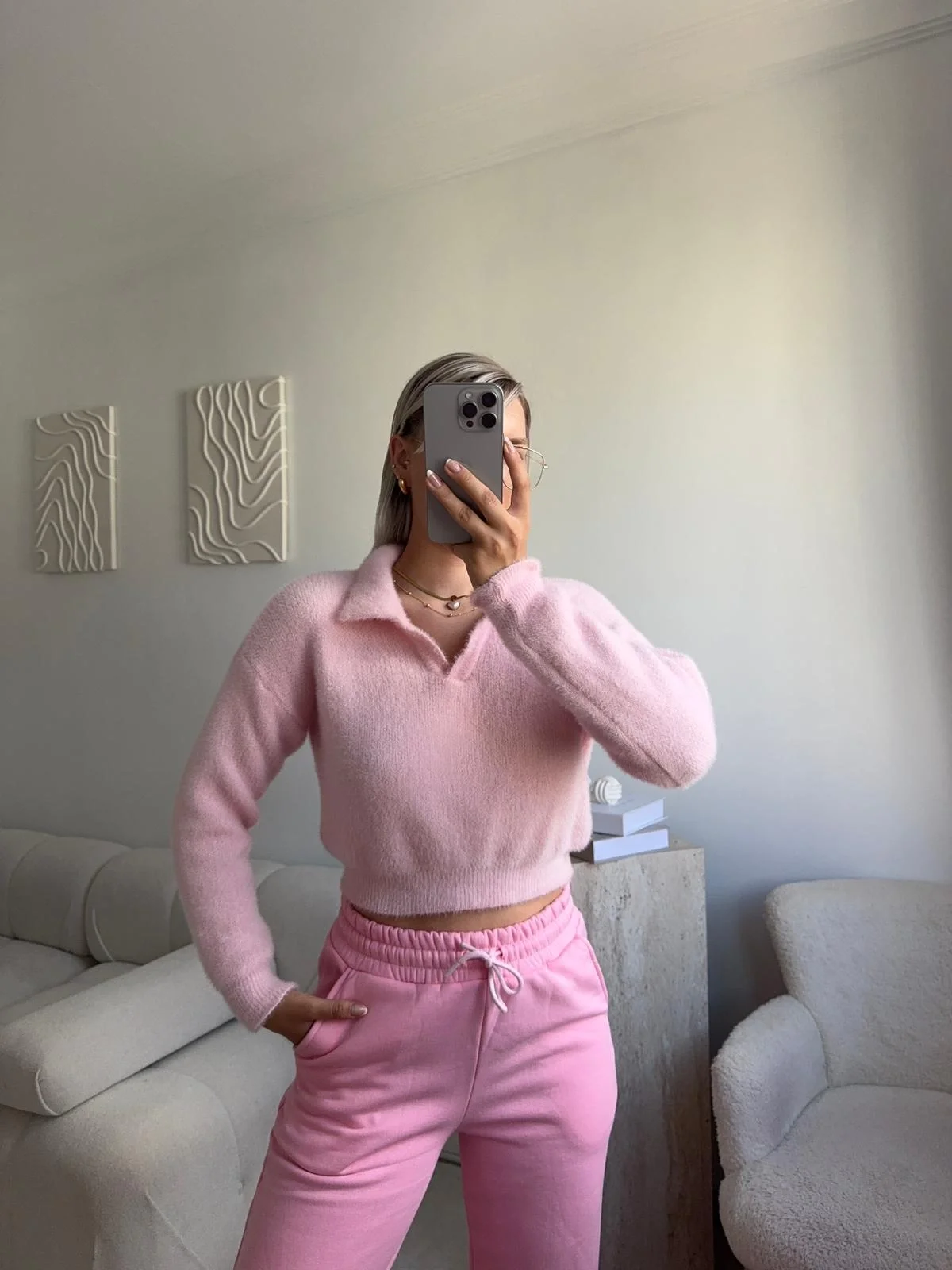 Premium Polo Yaka Crop - PEMBE