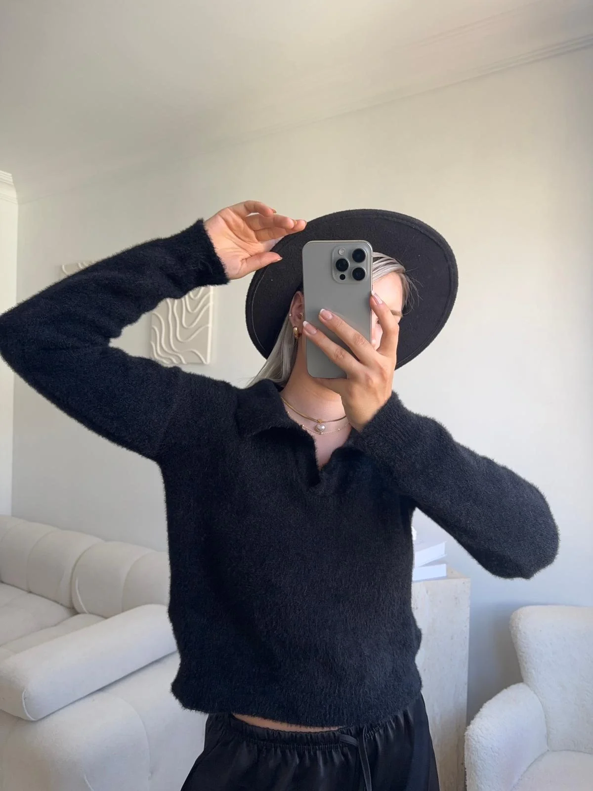 Premium Polo Yaka Crop - SİYAH