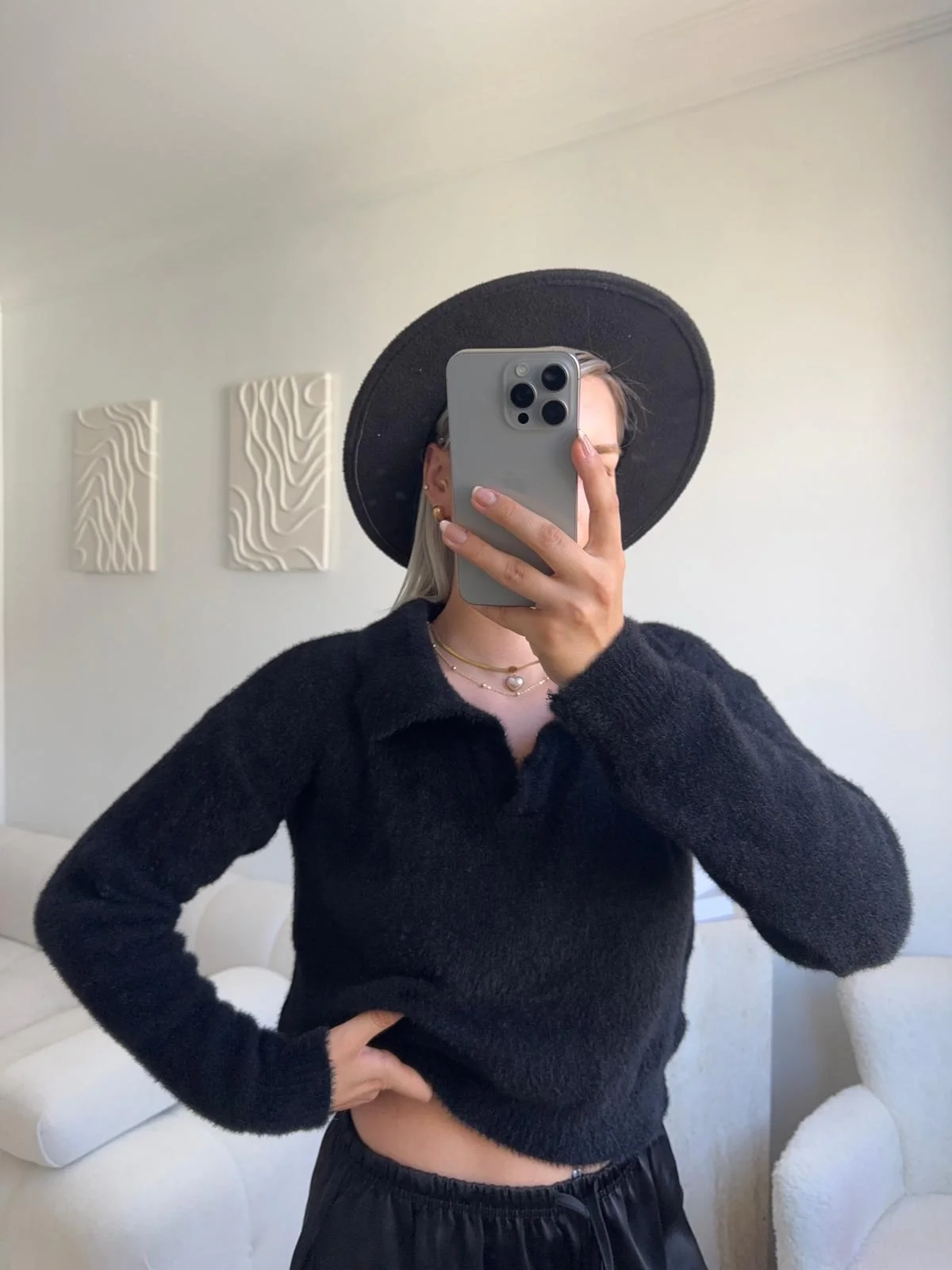 Premium Polo Yaka Crop - SİYAH