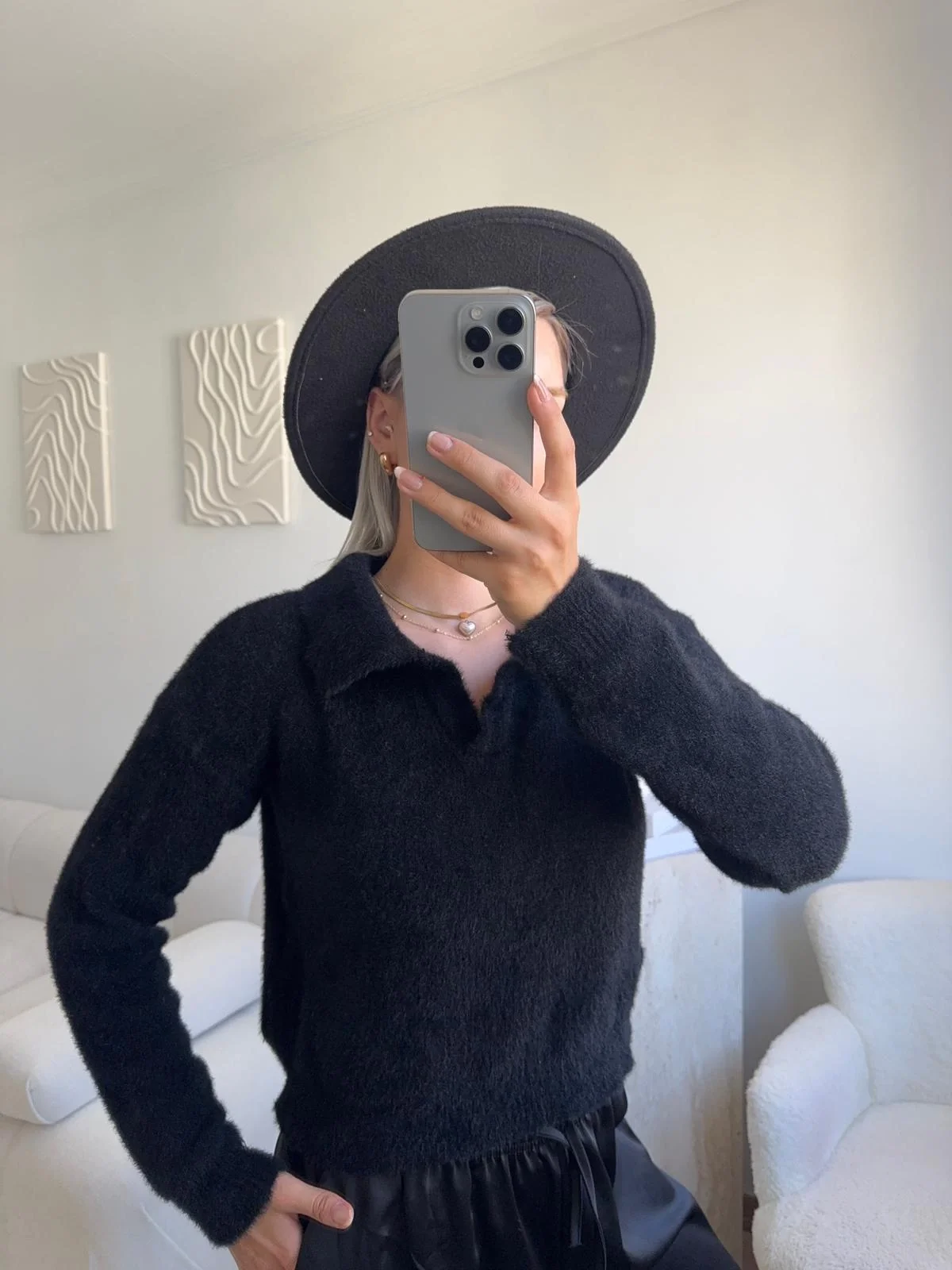 Premium Polo Yaka Crop - SİYAH