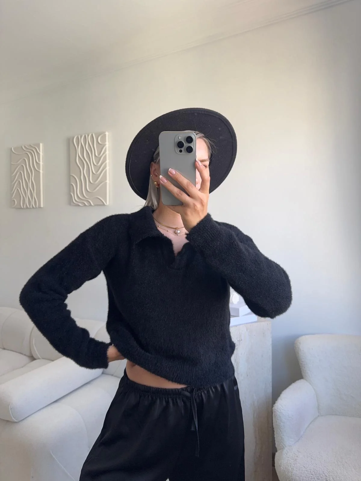 Premium Polo Yaka Crop - SİYAH