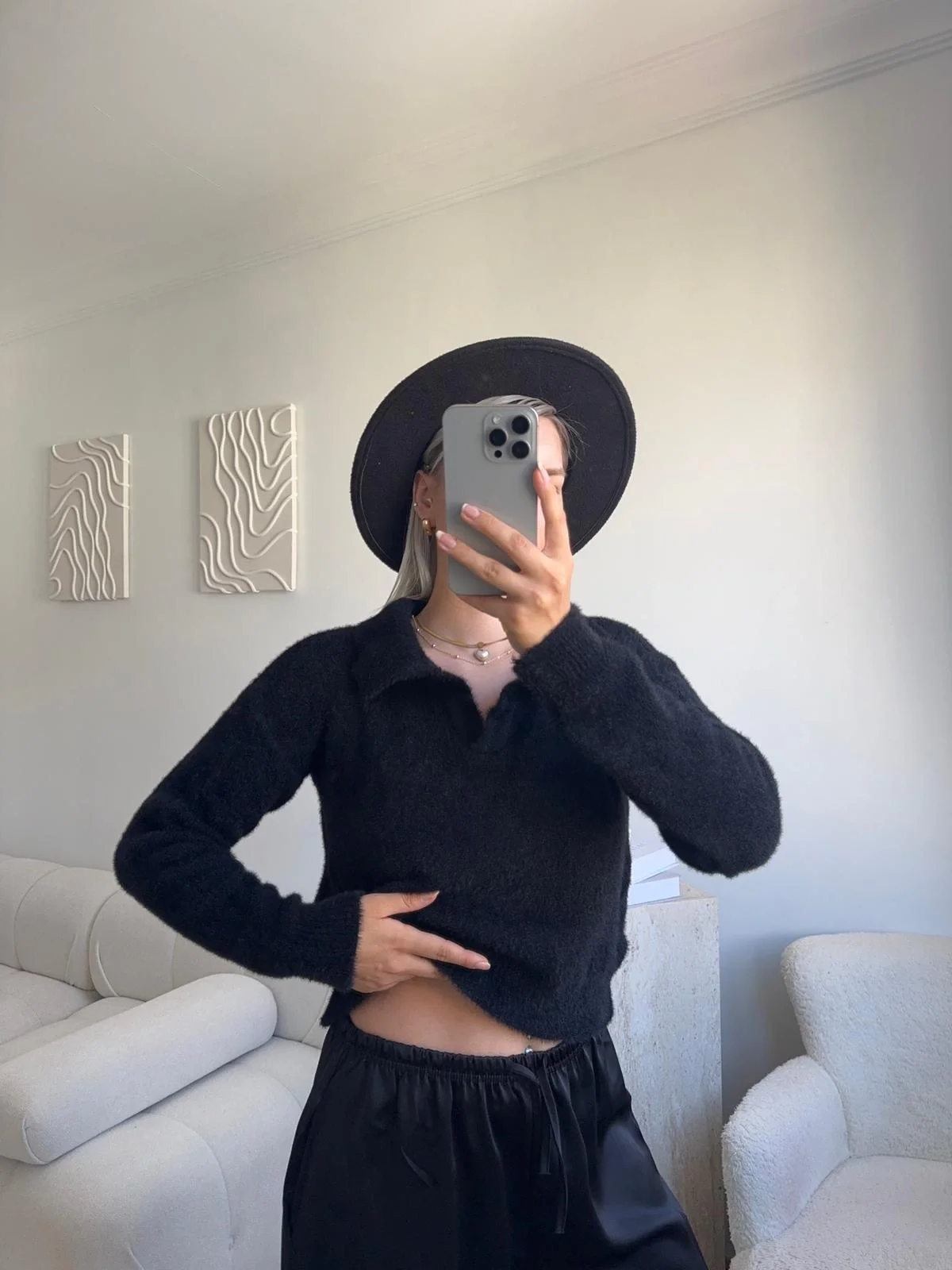 Premium Polo Yaka Crop - SİYAH