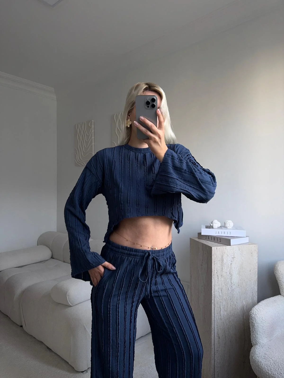 Salaş Crop & Pantolon Takım - LACİVERT