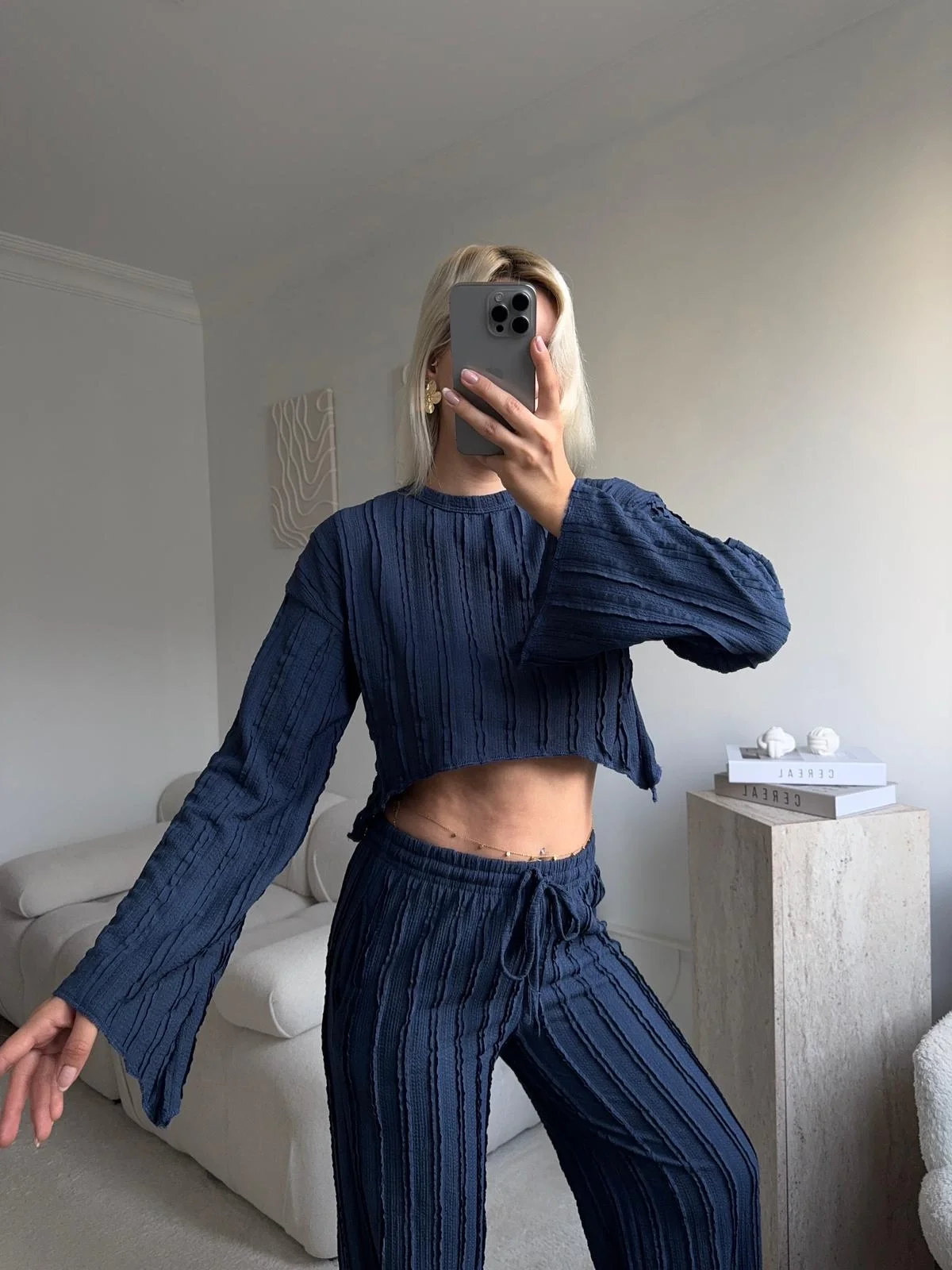 Salaş Crop & Pantolon Takım - LACİVERT