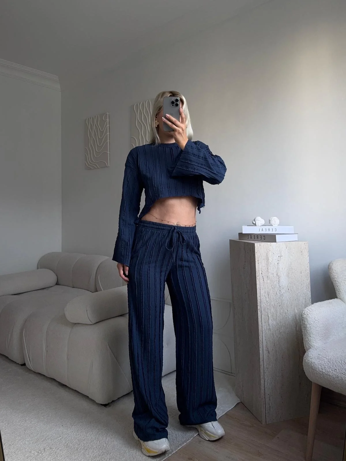 Salaş Crop & Pantolon Takım - LACİVERT