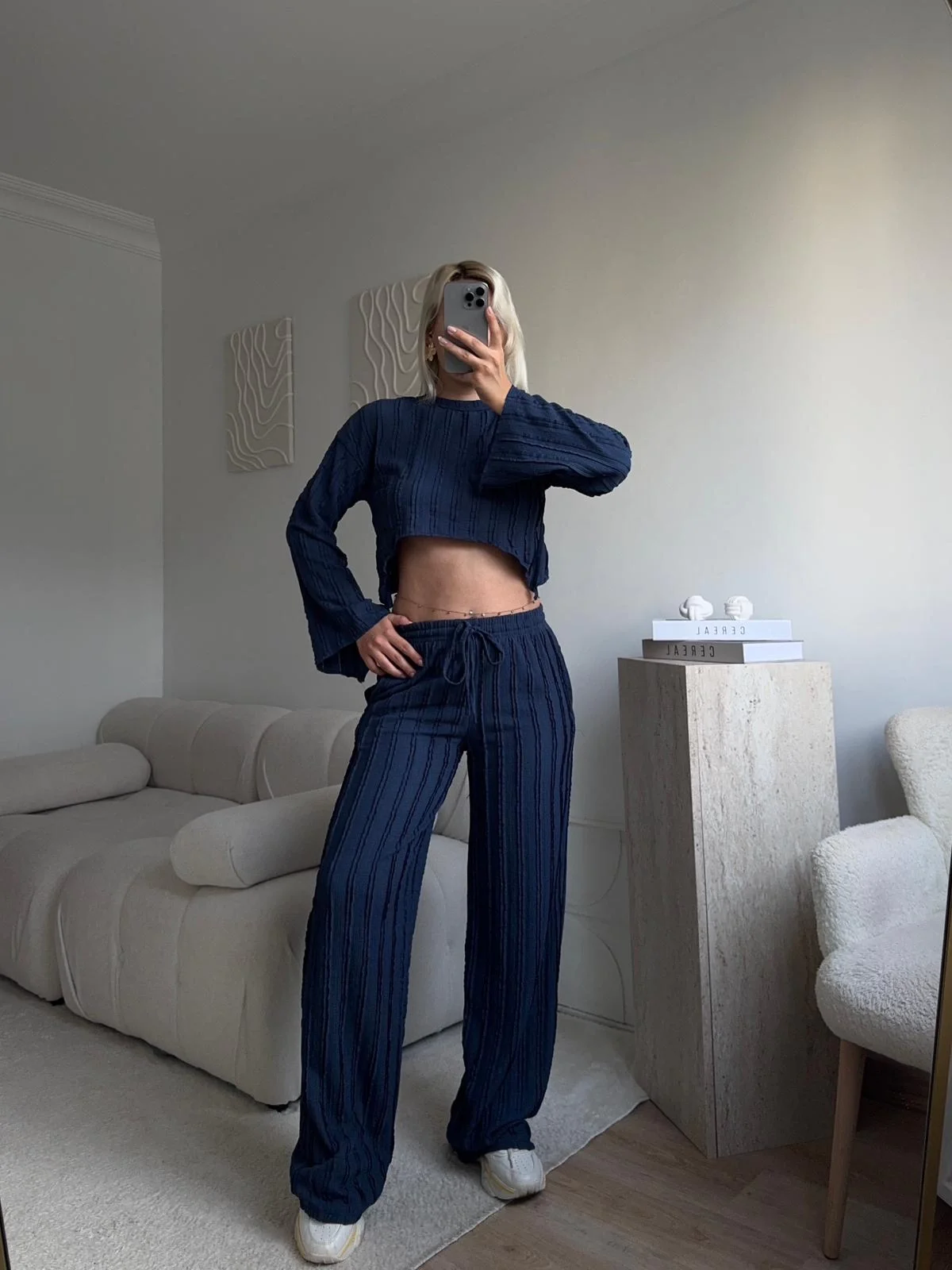 Salaş Crop & Pantolon Takım - LACİVERT