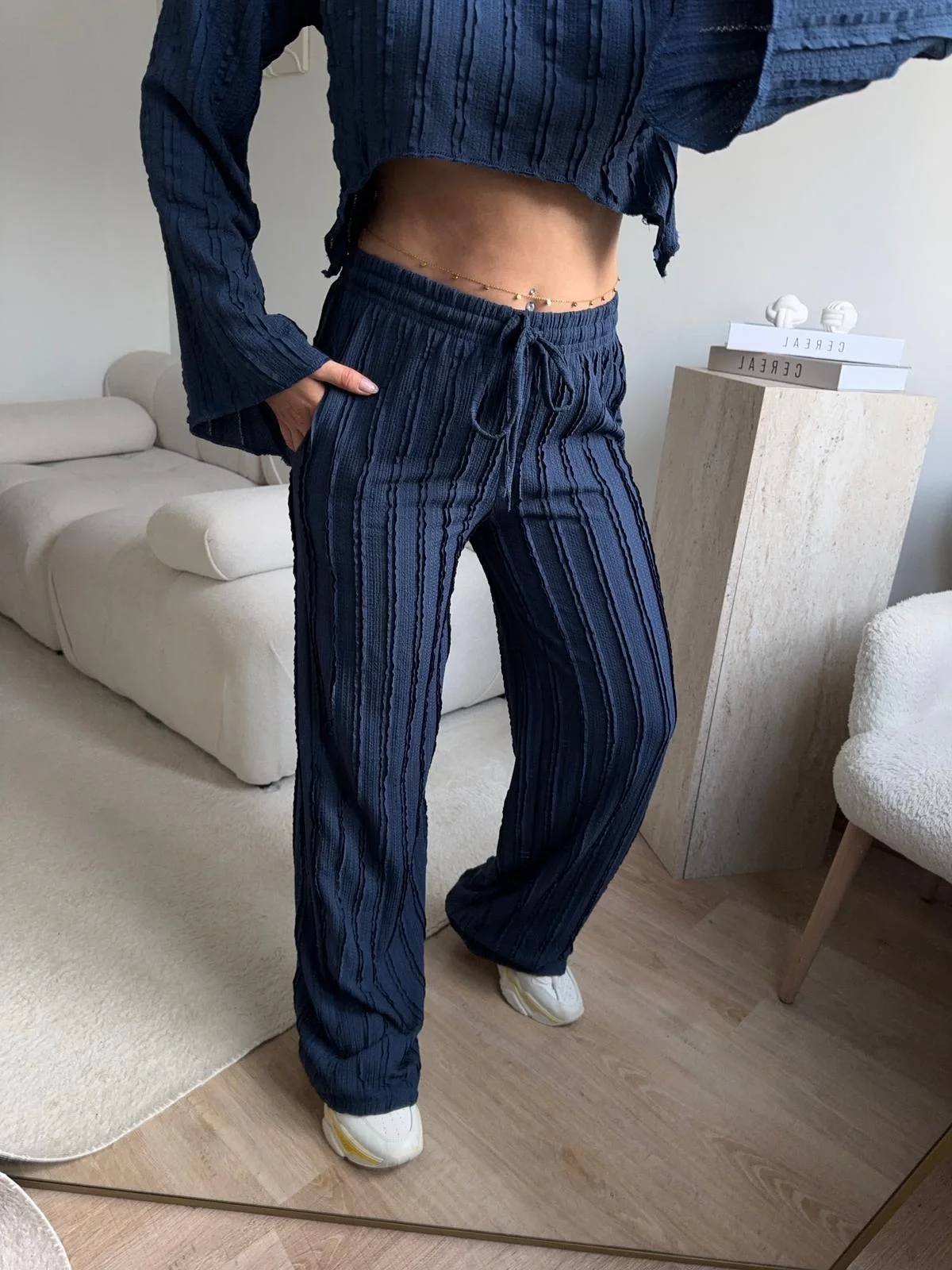 Salaş Crop & Pantolon Takım - LACİVERT