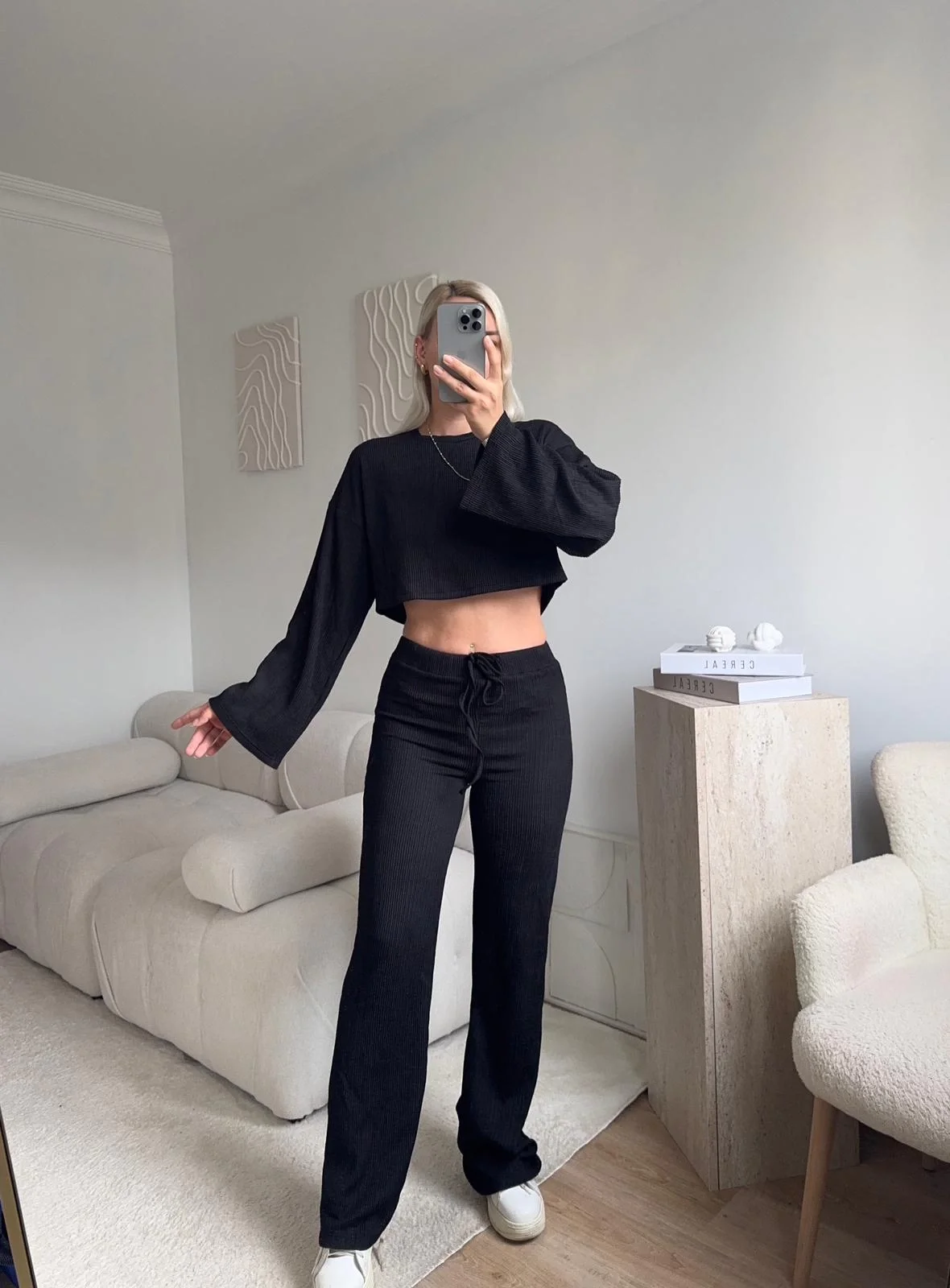 Salaş Crop & Pantolon Takım - SİYAH