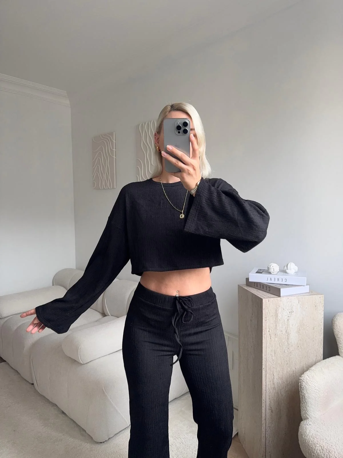 Salaş Crop & Pantolon Takım - SİYAH