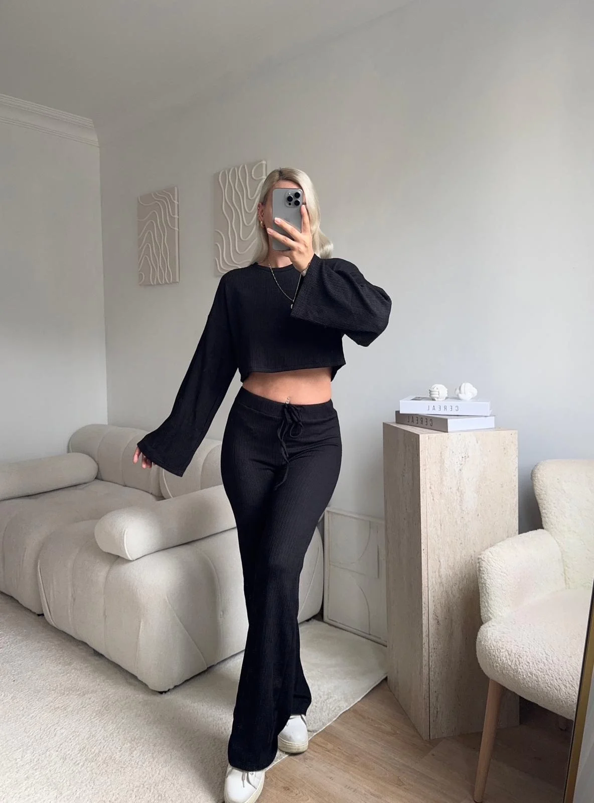 Salaş Crop & Pantolon Takım - SİYAH