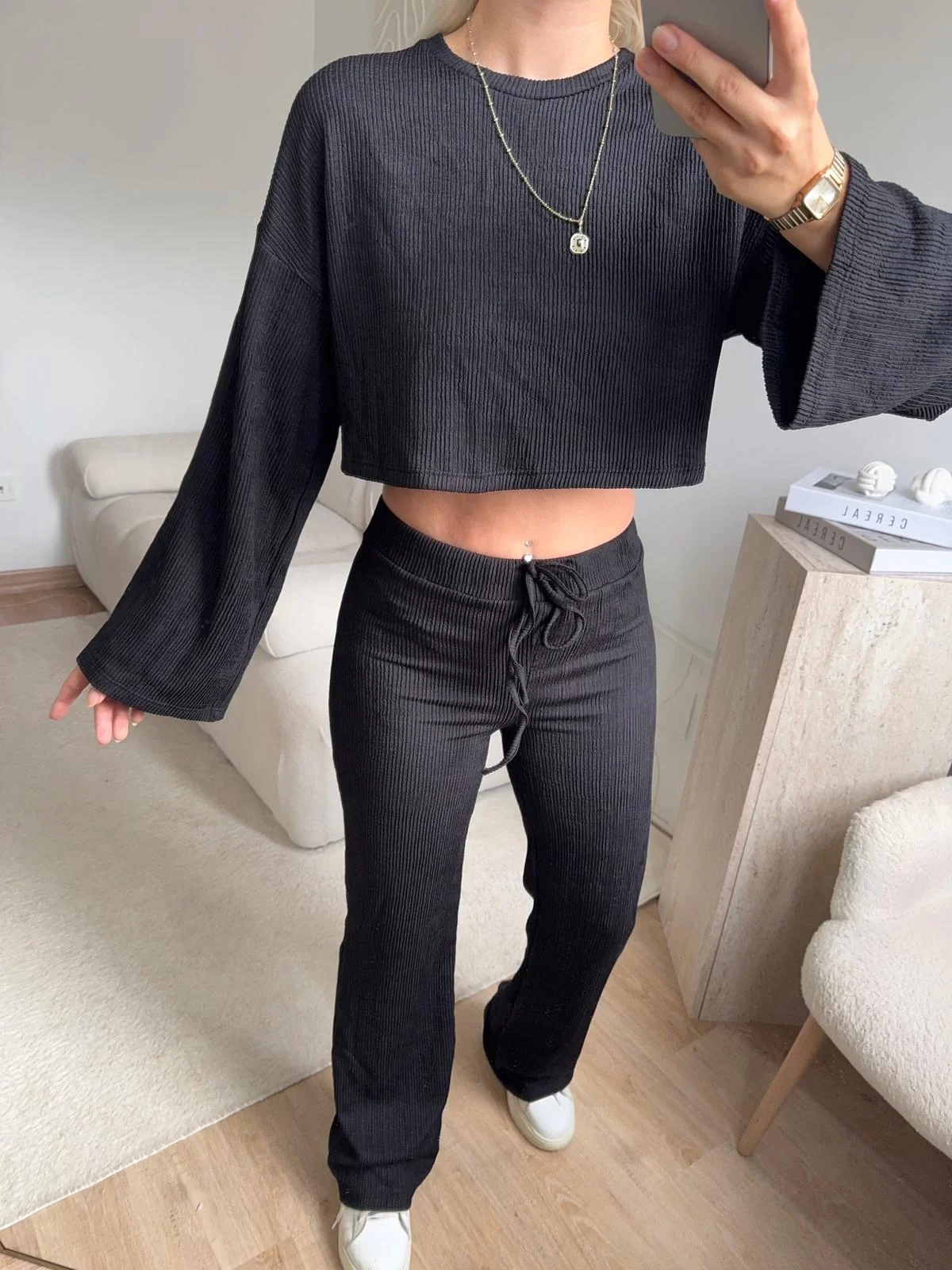 Salaş Crop & Pantolon Takım - SİYAH