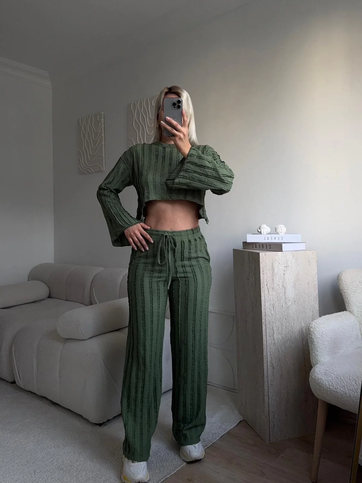 Salaş Crop & Pantolon Takım - YEŞİL