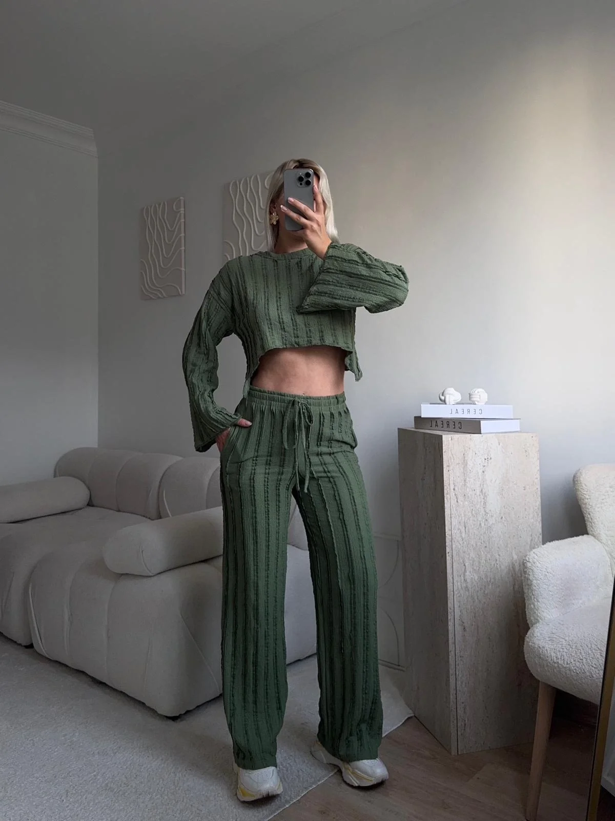 Salaş Crop & Pantolon Takım - YEŞİL