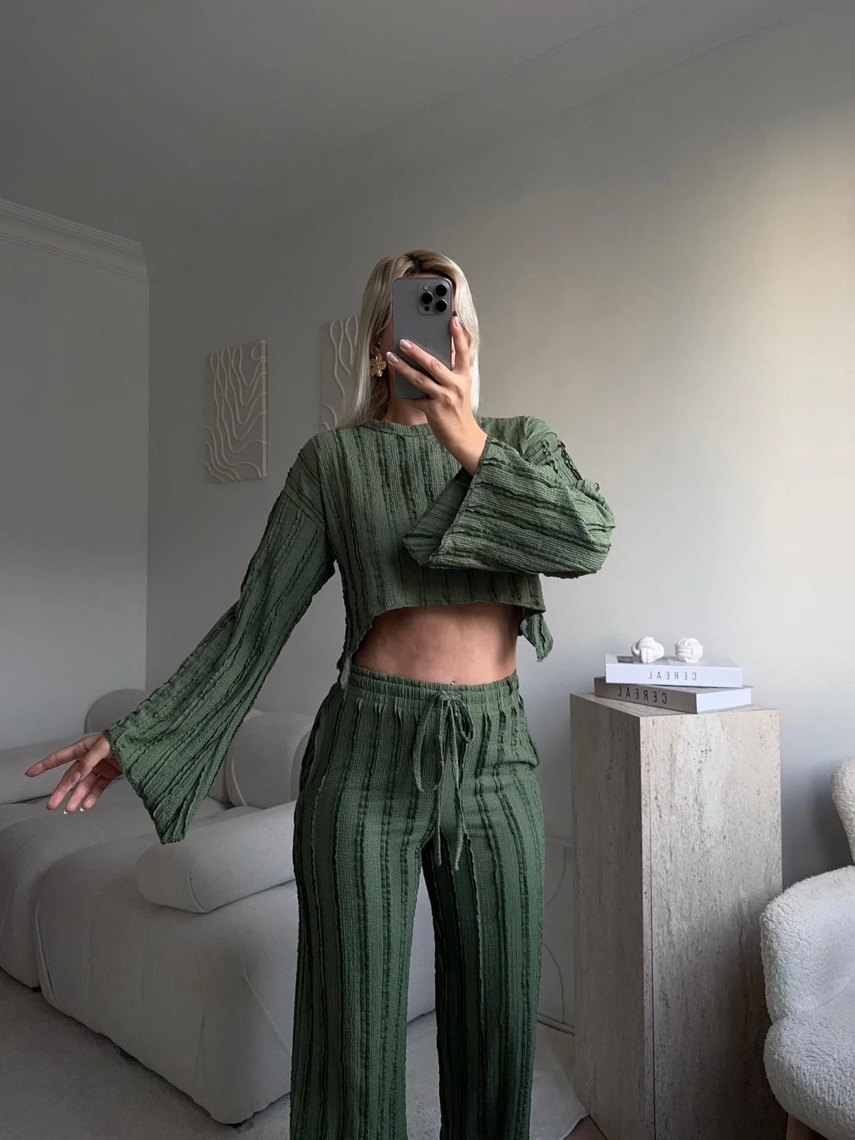 Salaş Crop & Pantolon Takım - YEŞİL